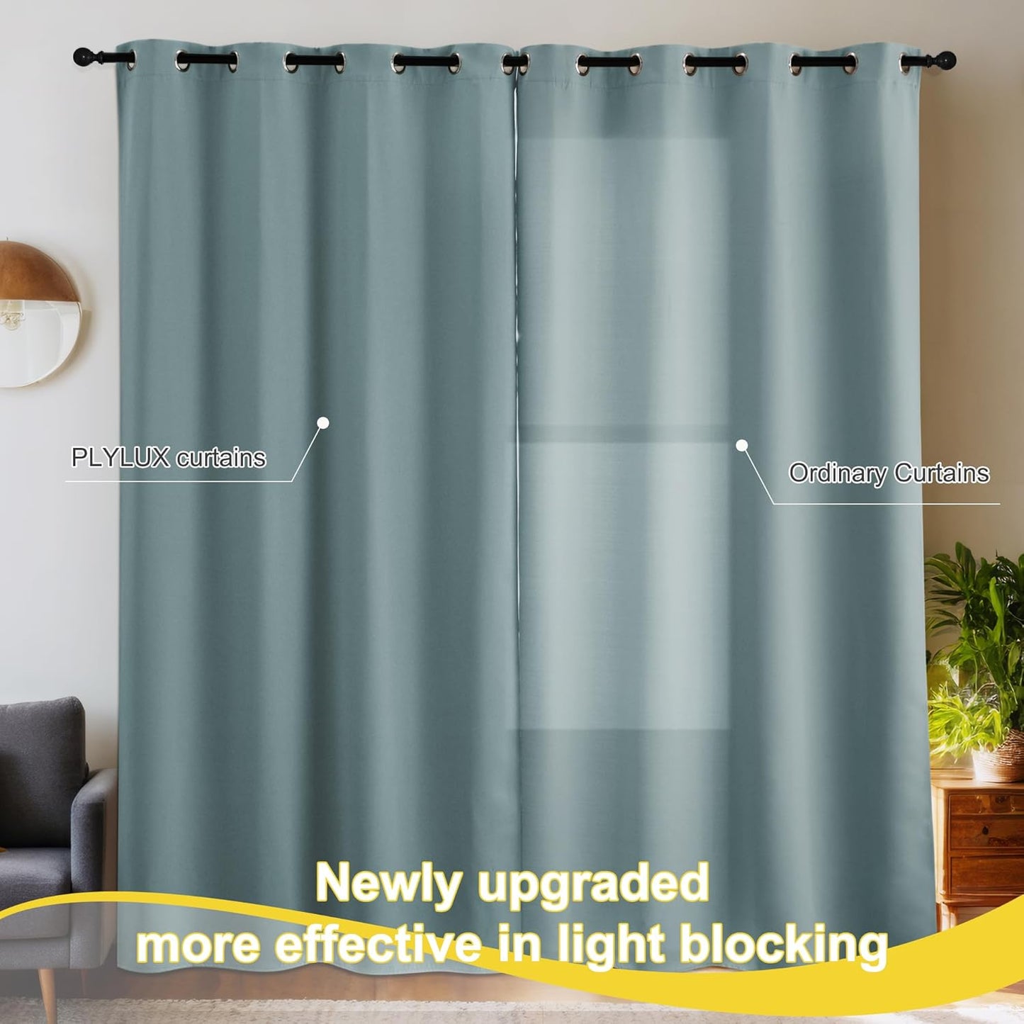 NICETOWN Greyish Blue Blackout Thermal Insulating Window Curtain Panels for Bedroom - Plylux Room Darkening 84 inch Length Grommet Smart Drapes for Living Room (52 x 84 inches Long, 2 Panels)
