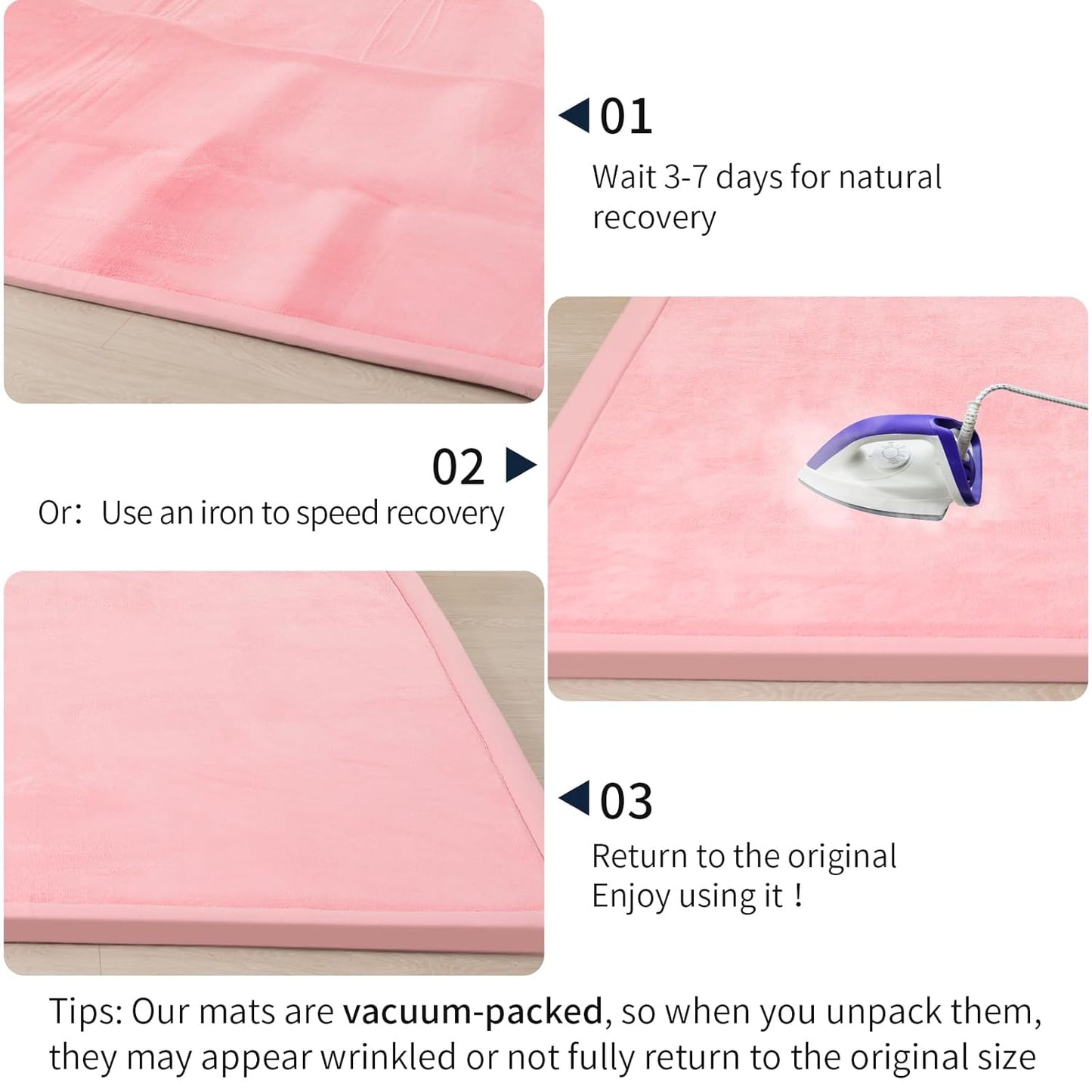 ACOMOPACK Baby Play Mat for Floor 1.3" Thick Memory Foam Play Mat 79"×157" Tummy Time Crawling with Non-Slip Bottom for Living Room,Nursery,Soft Velvet Playpen Mats for Kids,Infants（Pink）