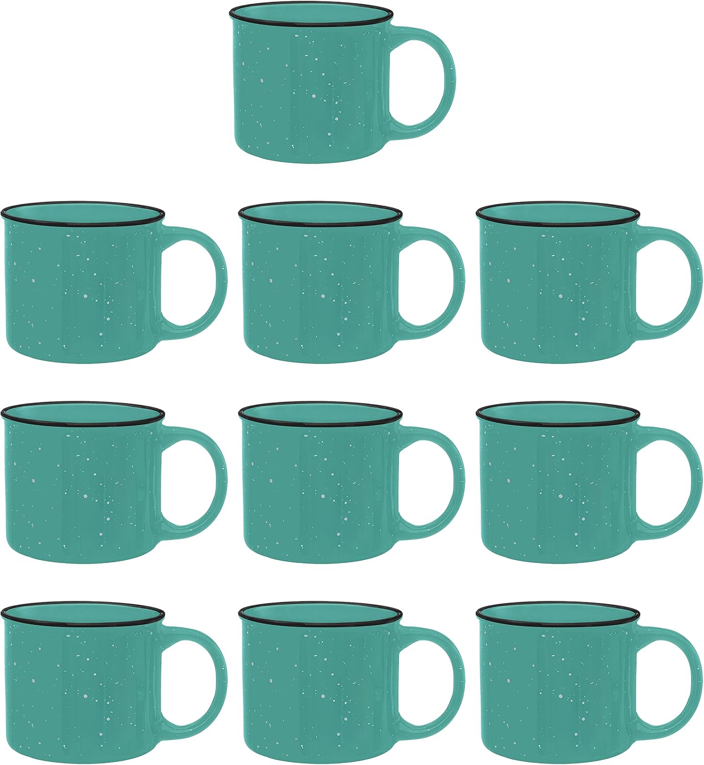 DISCOUNT PROMOS Ceramic Campfire Coffee Mugs 13 oz. Set of 10, Bulk Pack - Perfect for Tea, Espresso, Cappuccino, Hot Cocoa - Mint