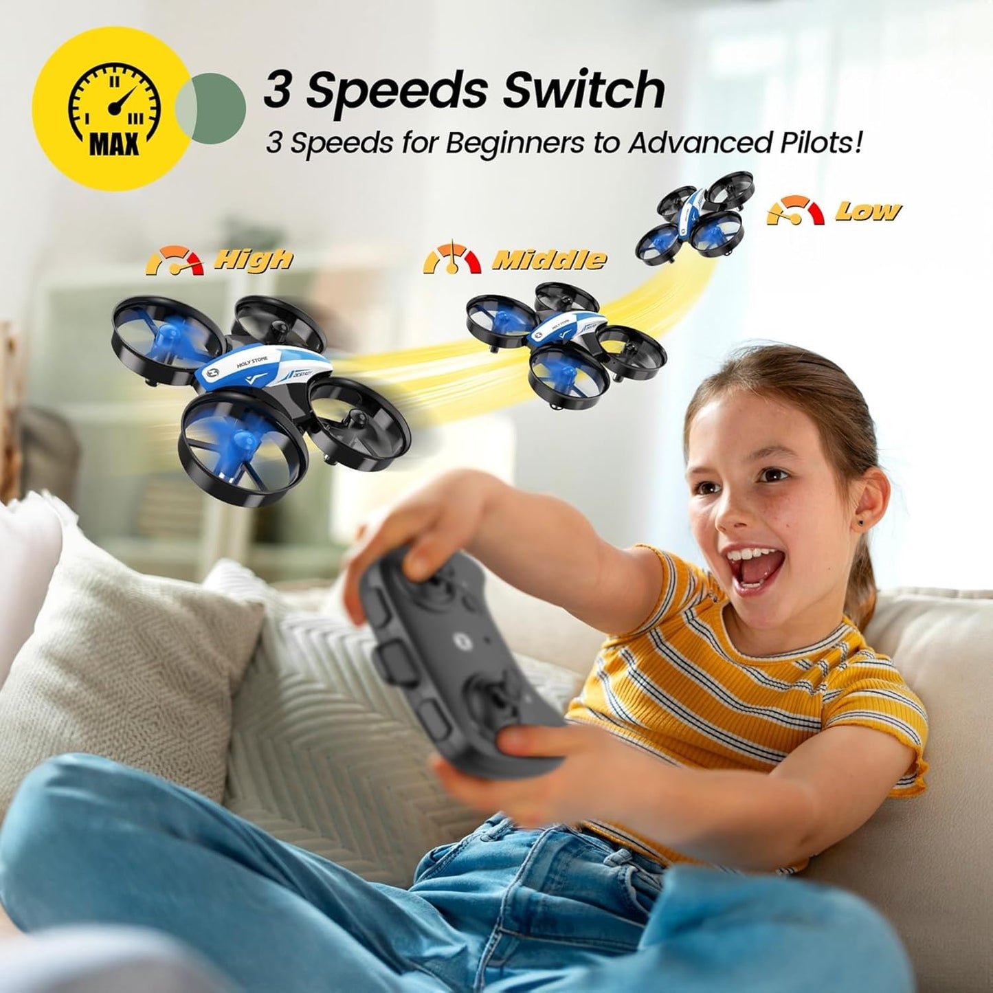 Holy Stone Mini Drone for Kids and Beginners RC Nano Quadcopter Indoor Small Helicopter Plane with Auto Hovering, 3D Flips, Headless Mode and 3 Batteries, Great Gift Toy for Boys and Girls, HS210 Blue