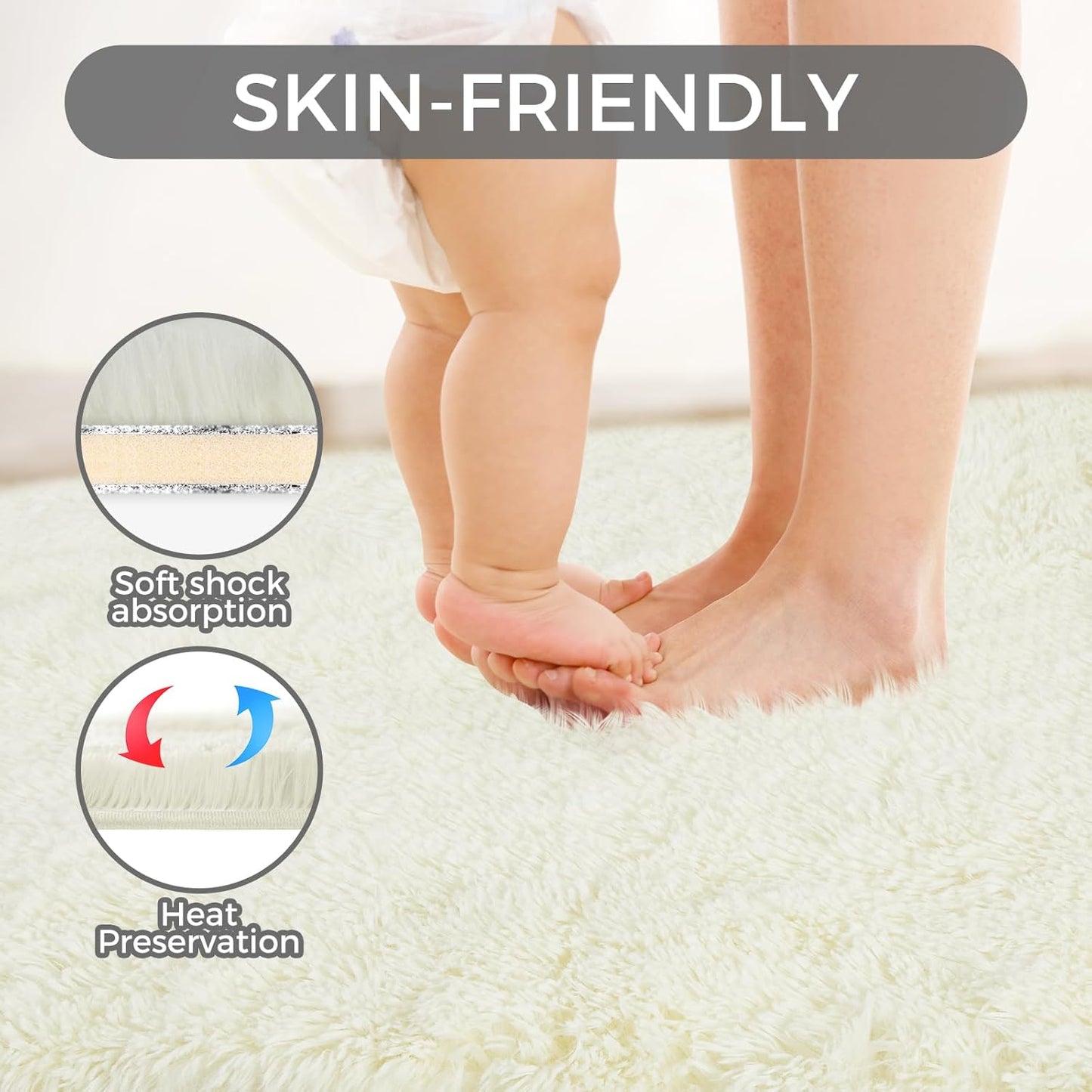 Ultra Soft Rug for Living Room, 8X10 Fluffy Shag Area Rug for Bedroom, Modern Shaggy Carpets Fuzzy Rug for Teens Dorm Nursery Home Decor Aesthetic, Upgrade Anti-Skid Durable, Cream White