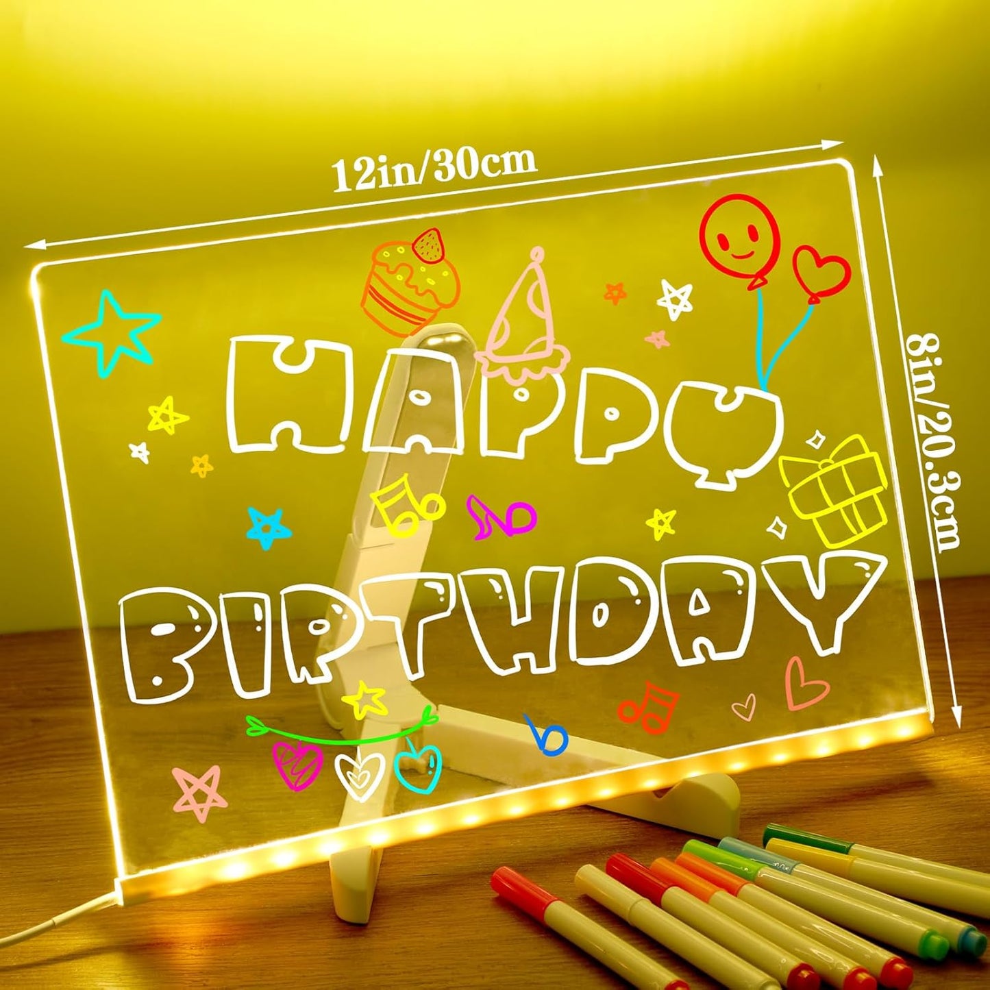 LED Note Board with Colors 12x 8inch, Glowing Acrylic Dry Erase Board with Light, Light up Acrylic Dry Erase Message Writing Board with 7 Markers Led Drawing Board for Holiday Gift