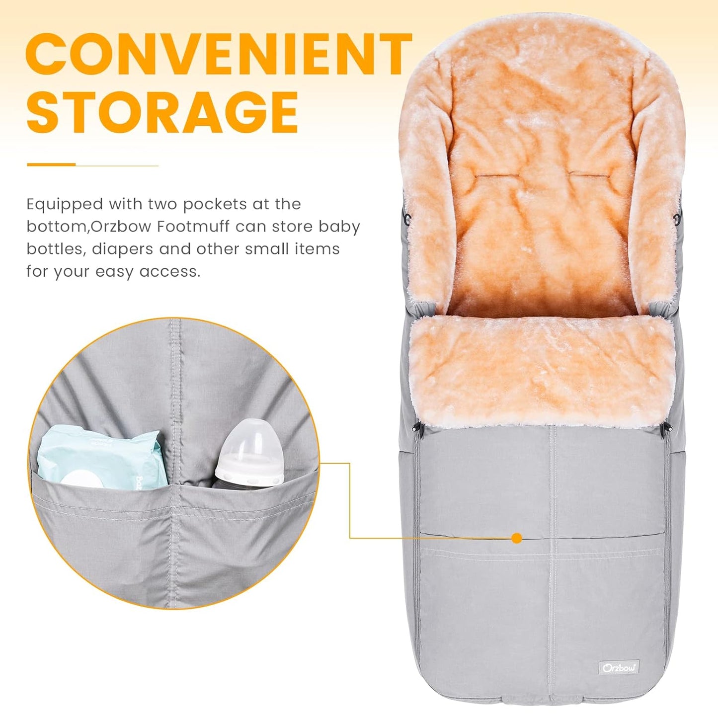 Orzbow Stroller Footmuff Universal | Faux Wool Baby Bunting Bag | Warm, Weather-proof, Adjustable Buckles | Winter Stroller Blanket Cover | Baby Sleeping Bag for Cold Weather Accessories, Light Gray