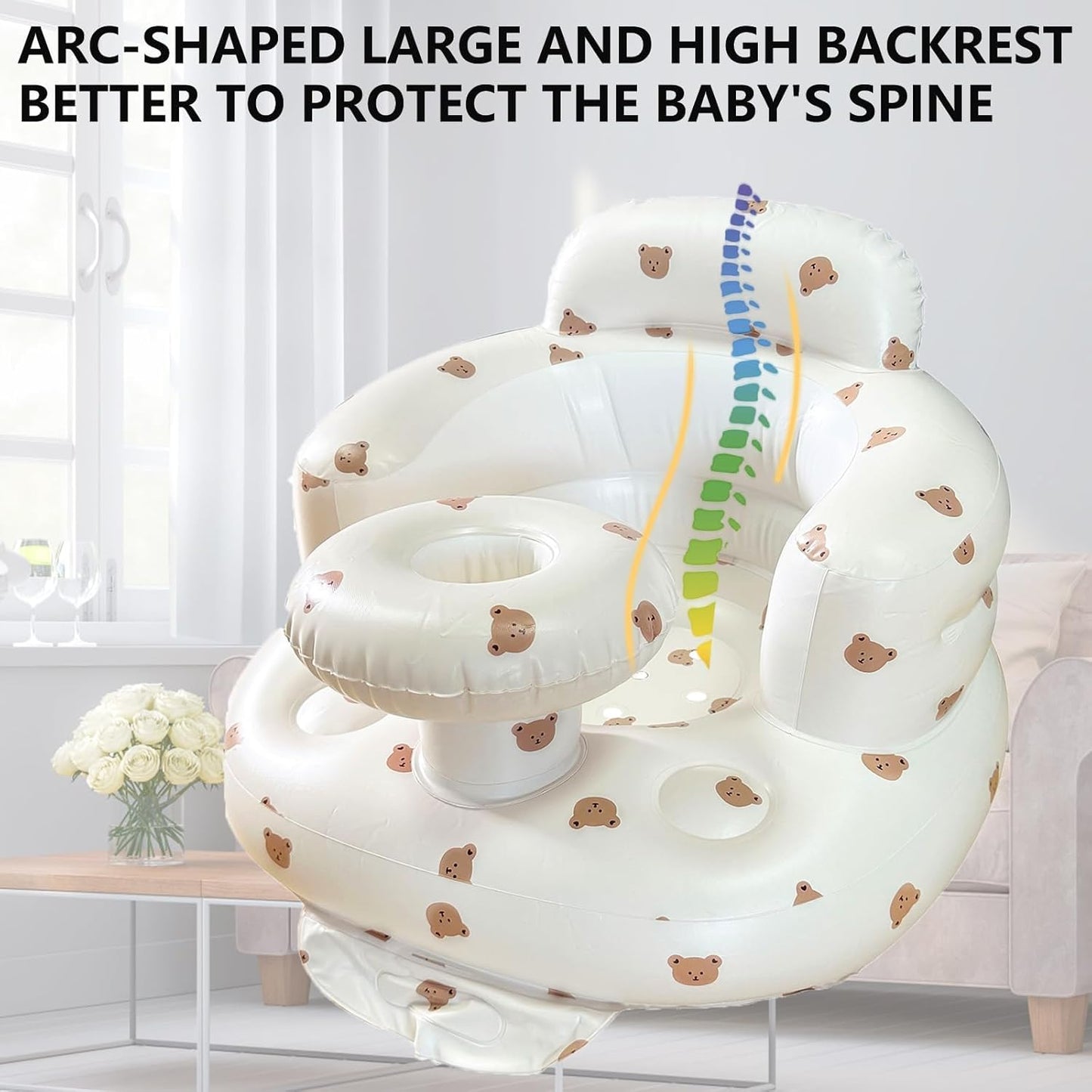 Little Angels Inflatable Seat with Tray for Toddlers 3-36 Months, Built-in Air Pump, Summer Baby Support Chair for Sitting Up