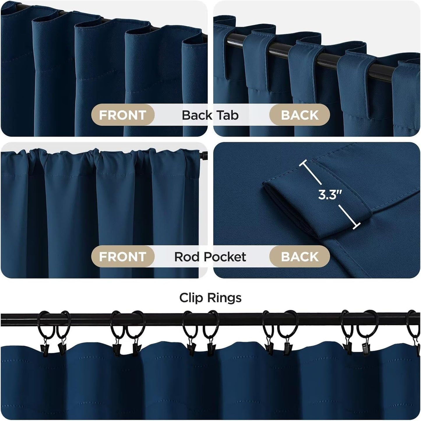 Joydeco Blackout Curtains 108 Inches Long, Thermal Insulated Black Out Curtains 2 Panels Set, Room Darkening Drapes for Living Room Window Rod Pocket Back Tab (W37 x L108 Inch, Navy Blue)