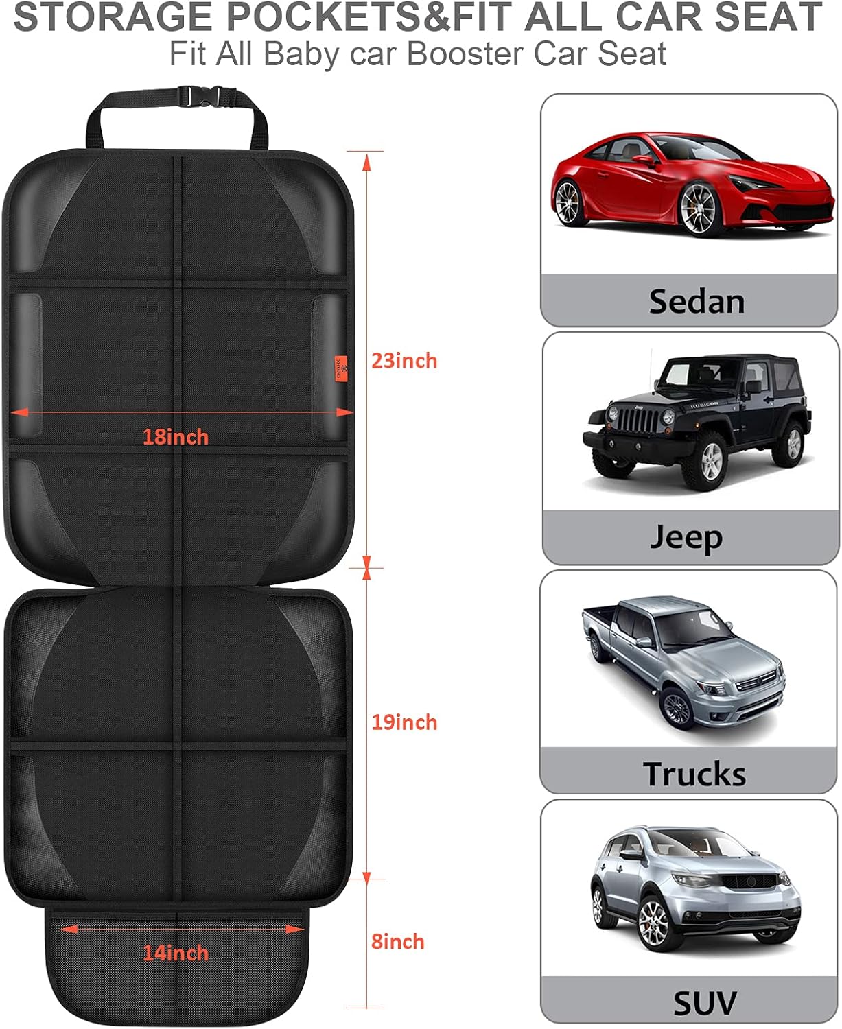 Car Seat Protector,Auto Car Seat Protectors Baby Carseat Waterproof & Durable 600D Fabric for Child Baby Car Seat Mat Vehicle Pet Cover 2 Storage Pockets (2 Pack)