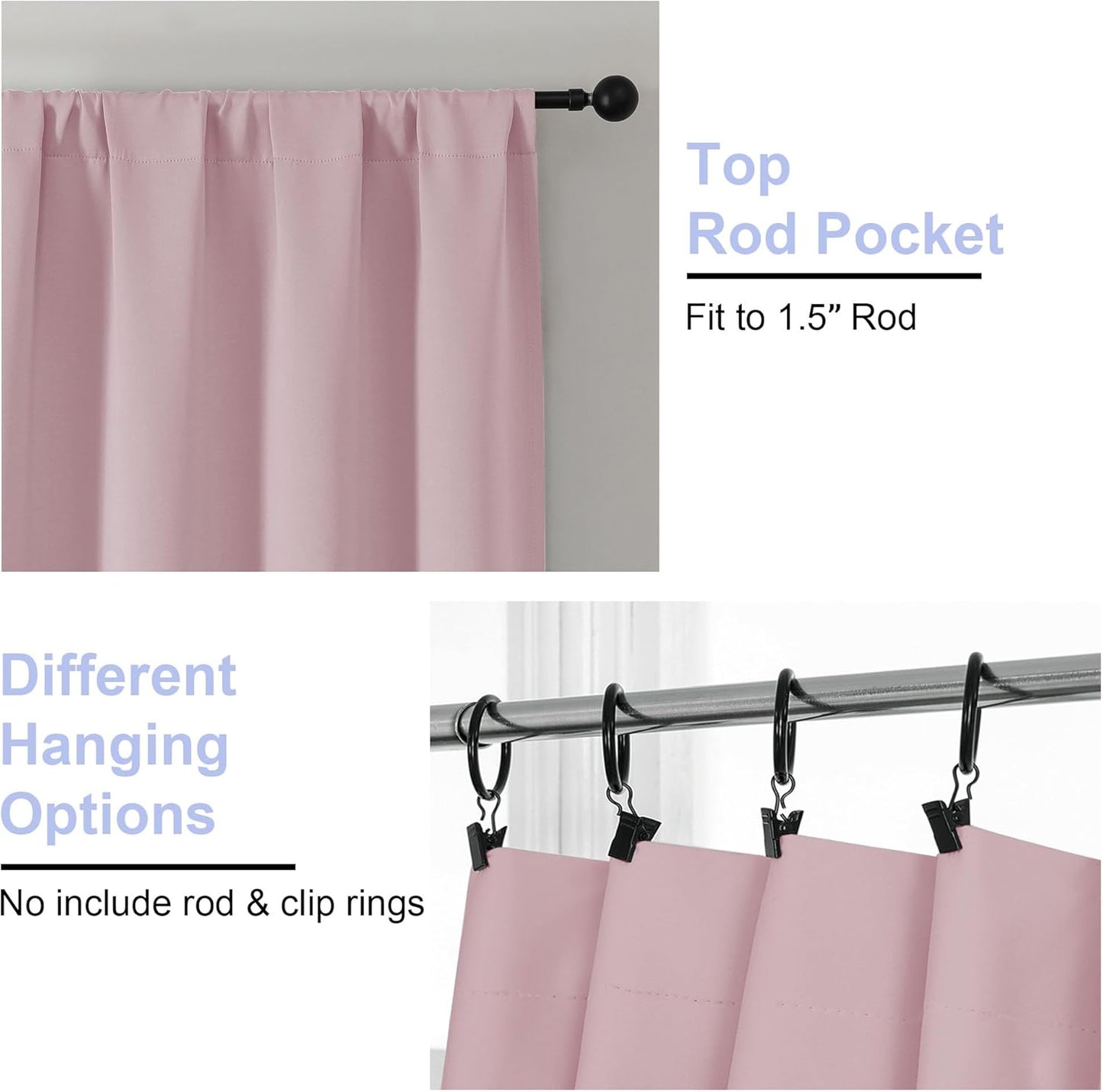 Simplebrand Ava Blush Blackout Curtains for Bedroom 63 Inch Length 2 Panels Set, Nursery Thermal Insulated Energy Saving Rod Pocket Window Treatment Curtains Blackout Drapes, W40 x L63 Inch, Blush