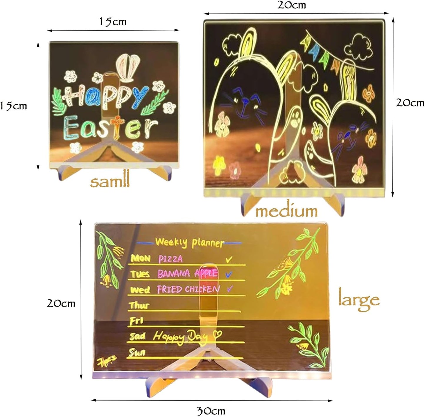 LED Note Board with 7 Colors Pen, 2025 New Acrylic Message Marker Board with Stand, Lighted Acrylic Dry Erase Board Illuminated Drawing Board Light with Colors for Office Home Christmas (20 * 20 cm)