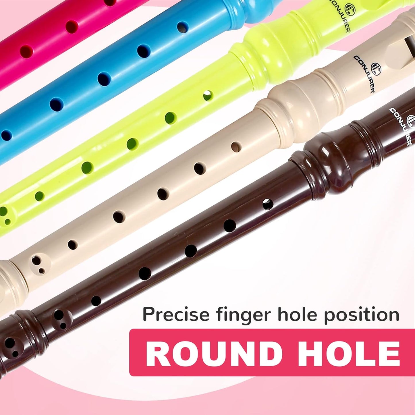 CONJURER 5Pc Soprano Recorder Instrument for Kids Student - German Fingering 8 Hole Flute ABS Descant Recorders for Beginners with Cleaning Rod and Bag for Kids over 3 Years Old