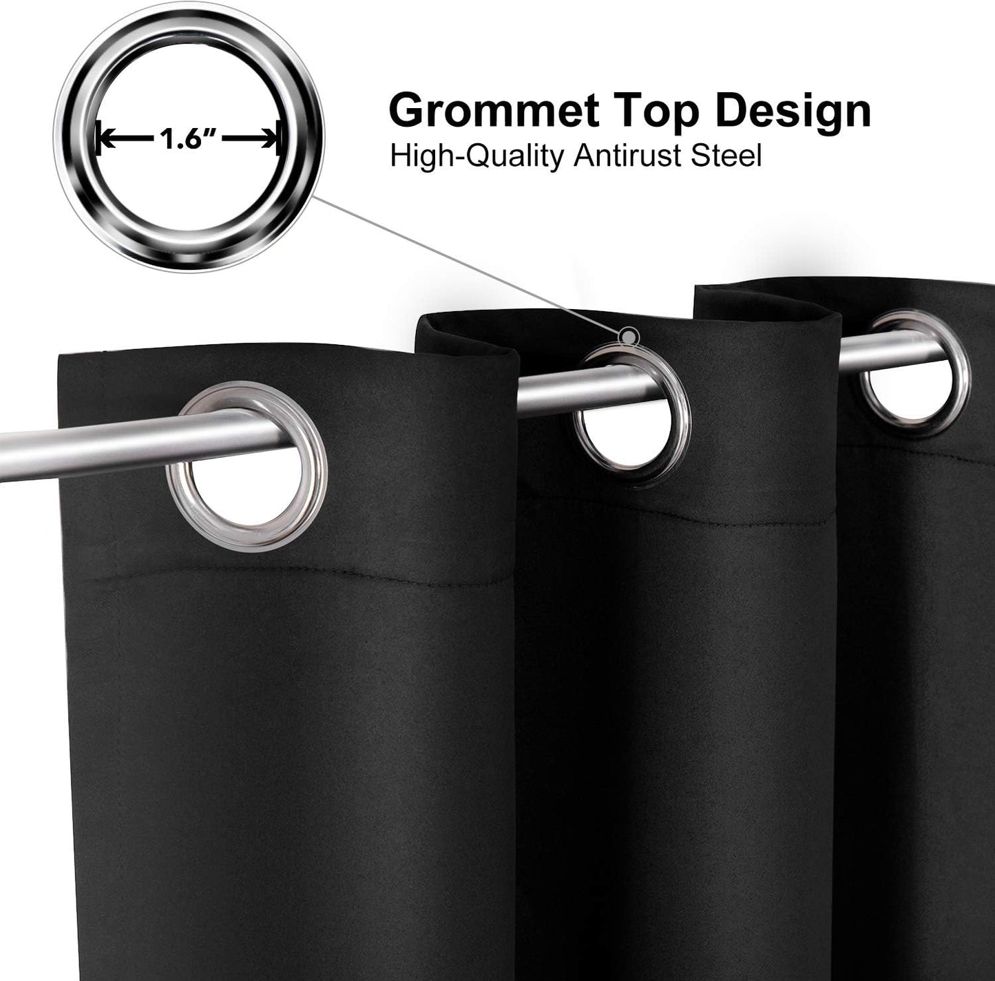 ChrisDowa Small Window Curtains 50 inches Long for Bedroom - Grommet Short Thermal Insulated Room Darkening Curtains for Kitchen (2 Panels, Black, 29 x 50 Inch)