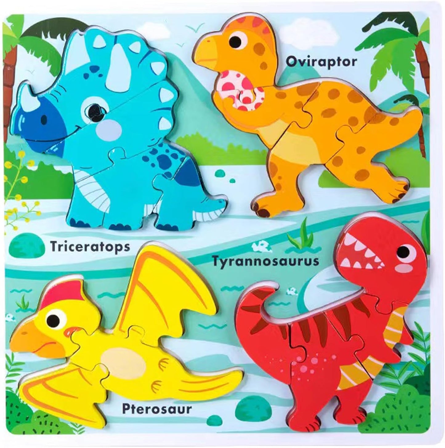 Wooden Jumbo Base Dinosaur Puzzle1-3, Dinosaurs Toys for 2 3 Years Old Boy Girls Kids,Toddler Toys Ages 2-4,Preschool Wood Dino Educational Gifts for Boys