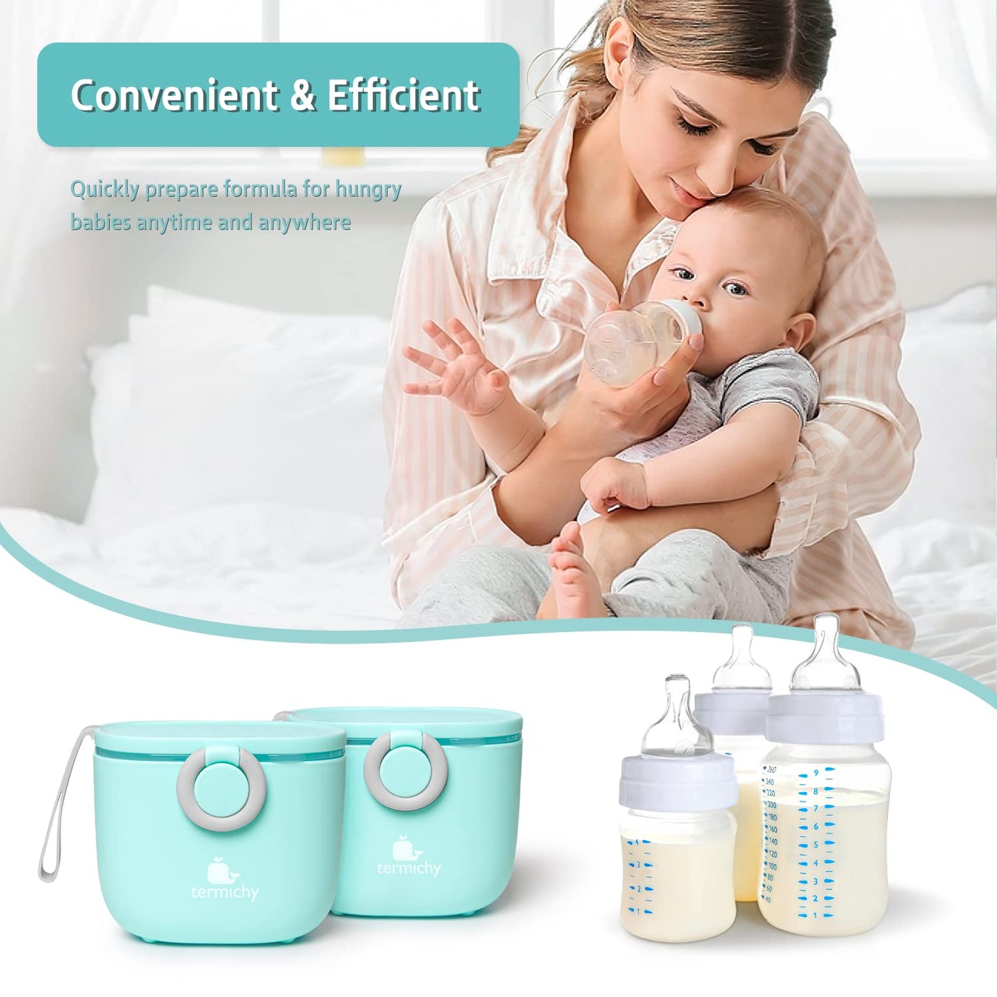 Termichy Baby Formula Dispenser, Portable Milk Powder Dispenser Container with Carry Handle and Scoop for Travel Outdoor Activities with Baby Infant, 8.8OZ, 0.55LB, 250g (Blue-2pack)