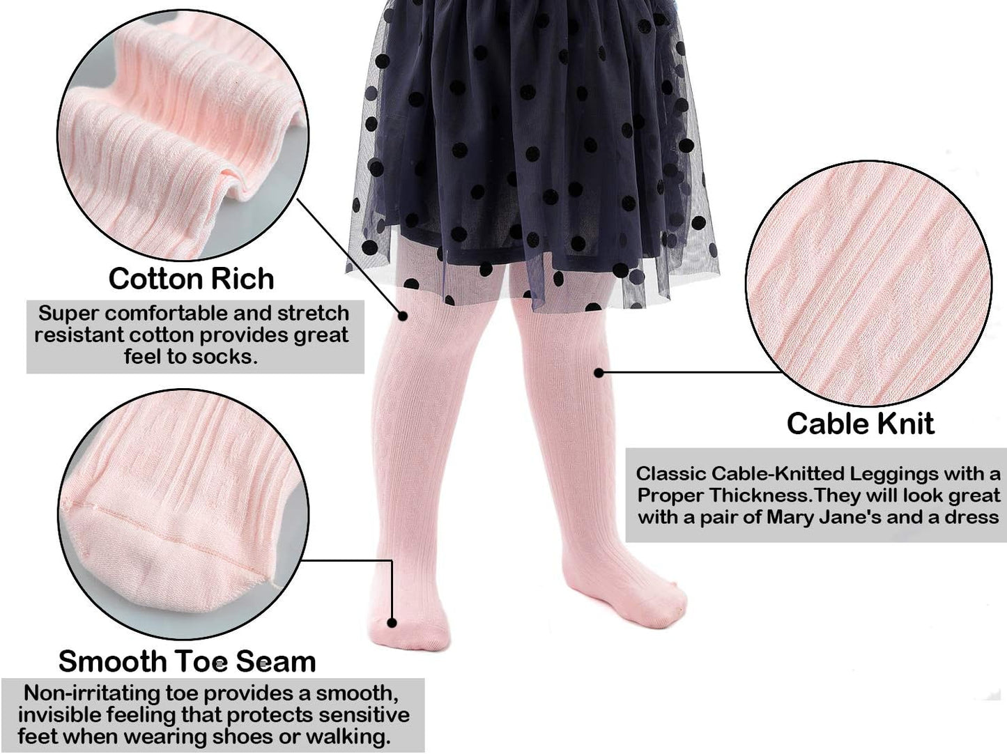 EPEIUS Baby Girl Tights Thick Cable Knit Leggings Stockings Cotton Pantyhose for Newborn Infant Toddler 3/4/5/6 Pack