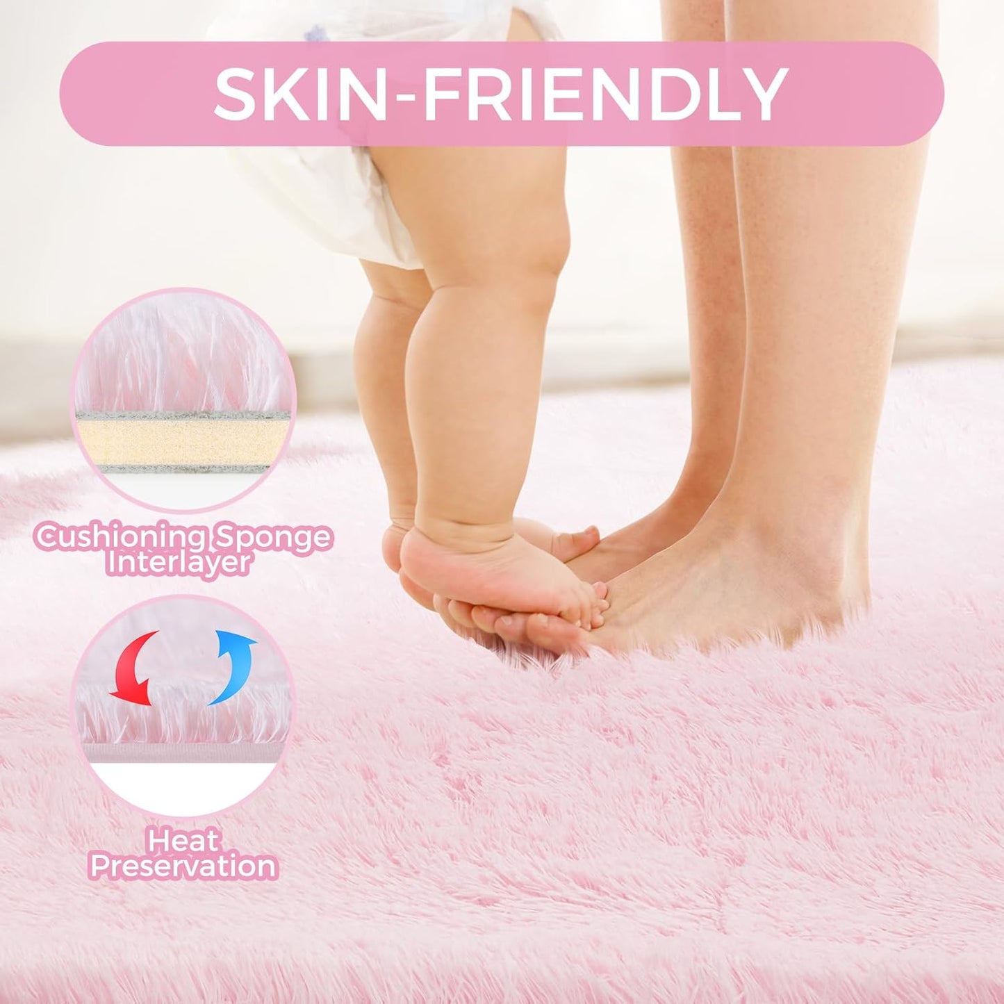 Ultra Soft Rug for Living Room, 5X8 Fluffy Shag Area Rug for Bedroom, Modern Shaggy Carpets Fuzzy Rug for Teens Dorm Nursery Home Decor Aesthetic, Upgrade Anti-Skid Durable, Pink