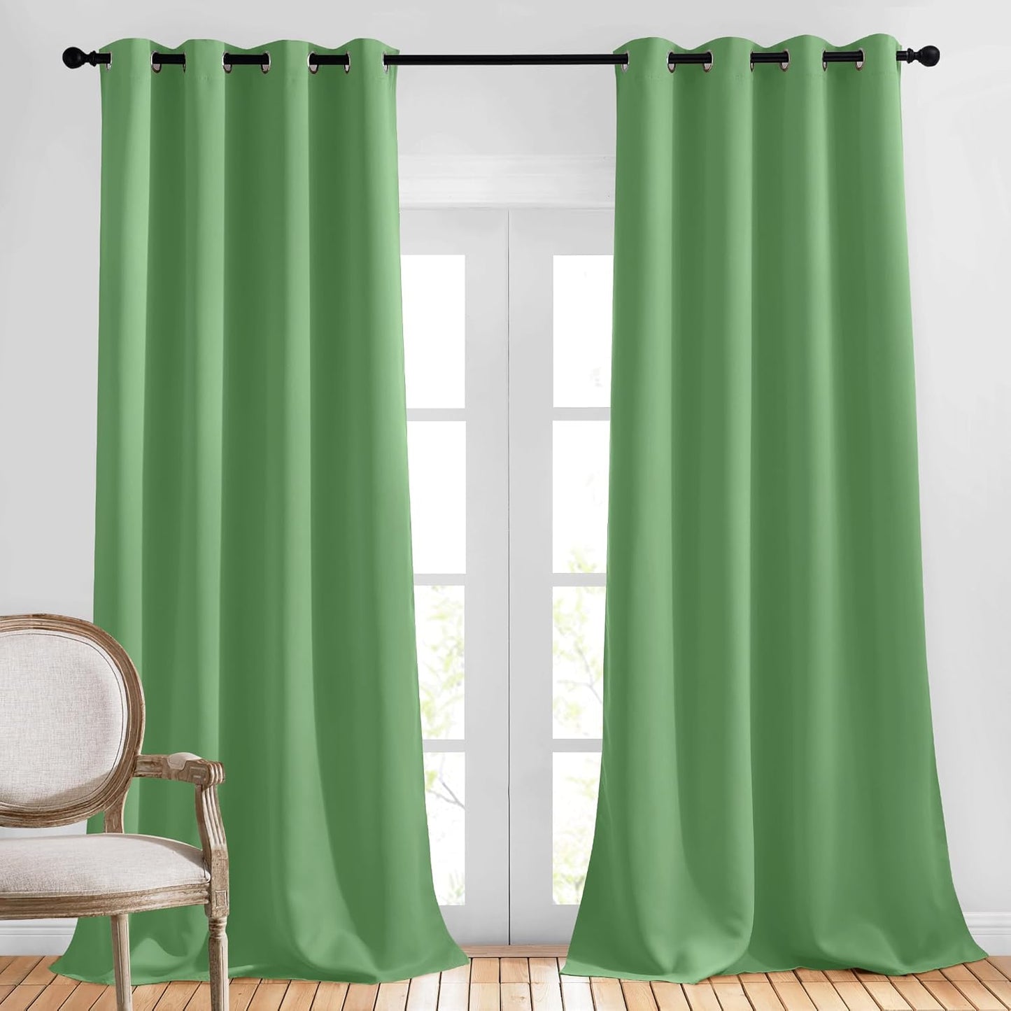 NICETOWN Blackout Curtains and Drapes for Kitchen - Extra Long Room Darkening Thermal Insulated Solid Window Blackout Draperies (Forest Green, 1 Pair, 52 x 95-Inch)