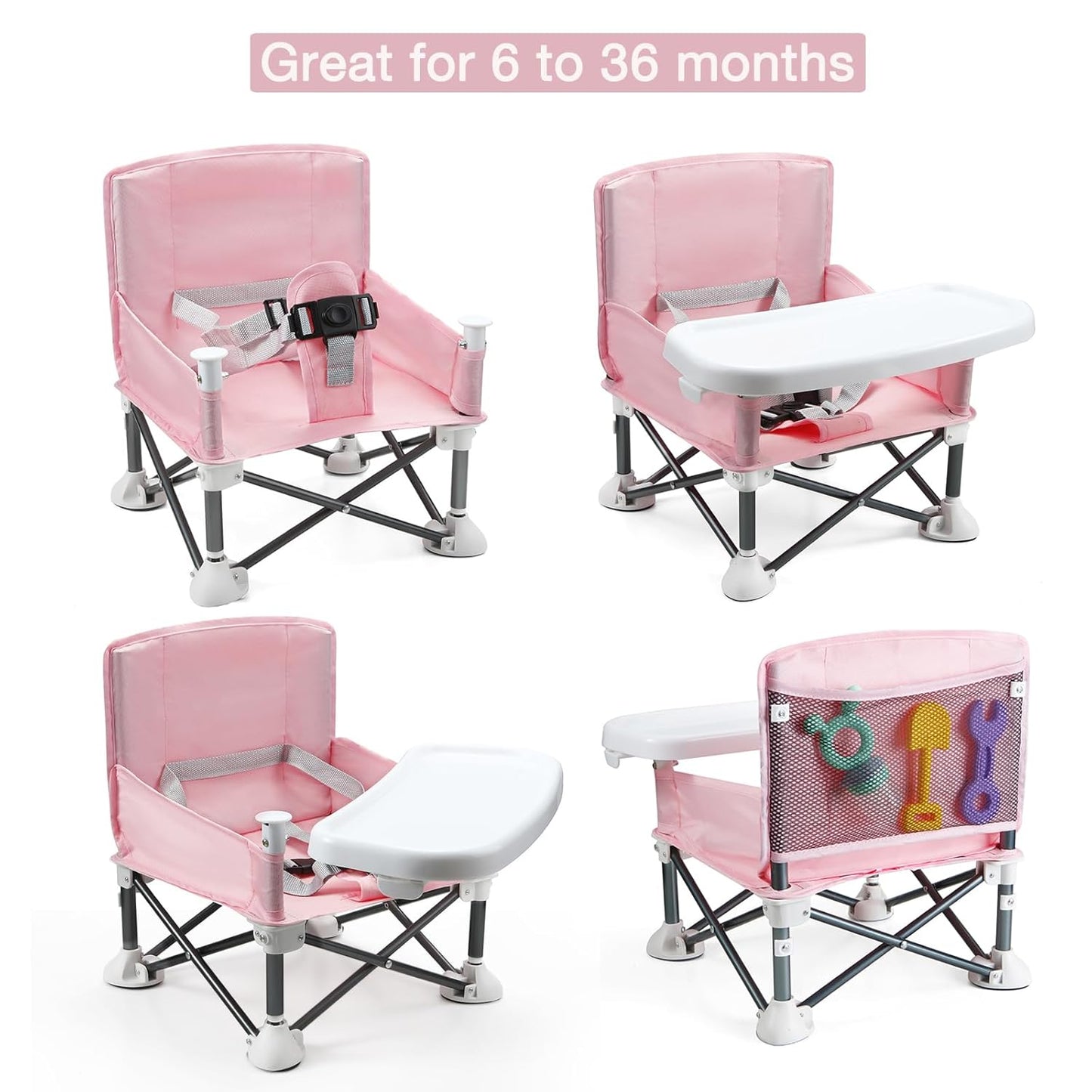 PandaEar Portable Baby Seat Travel| Compact Fold with Straps for Indoor/Outdoor Use| Great for Camping, Beach, Lawn |Toddlers, Kids, Boys, Girls (Pink)