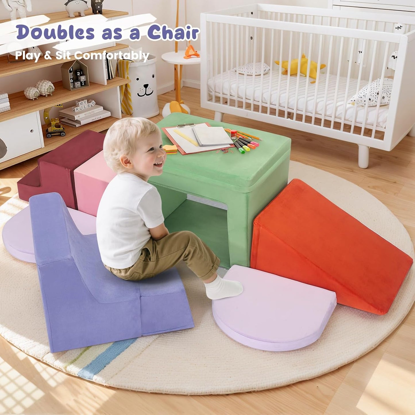 Lischwert Foam Climbing Blocks for Toddlers 1-3, Soft Play Set with Crawling Exploration Toys, Indoor Outdoor Infant Safe Blocks for Baby Gym Toddler Playground