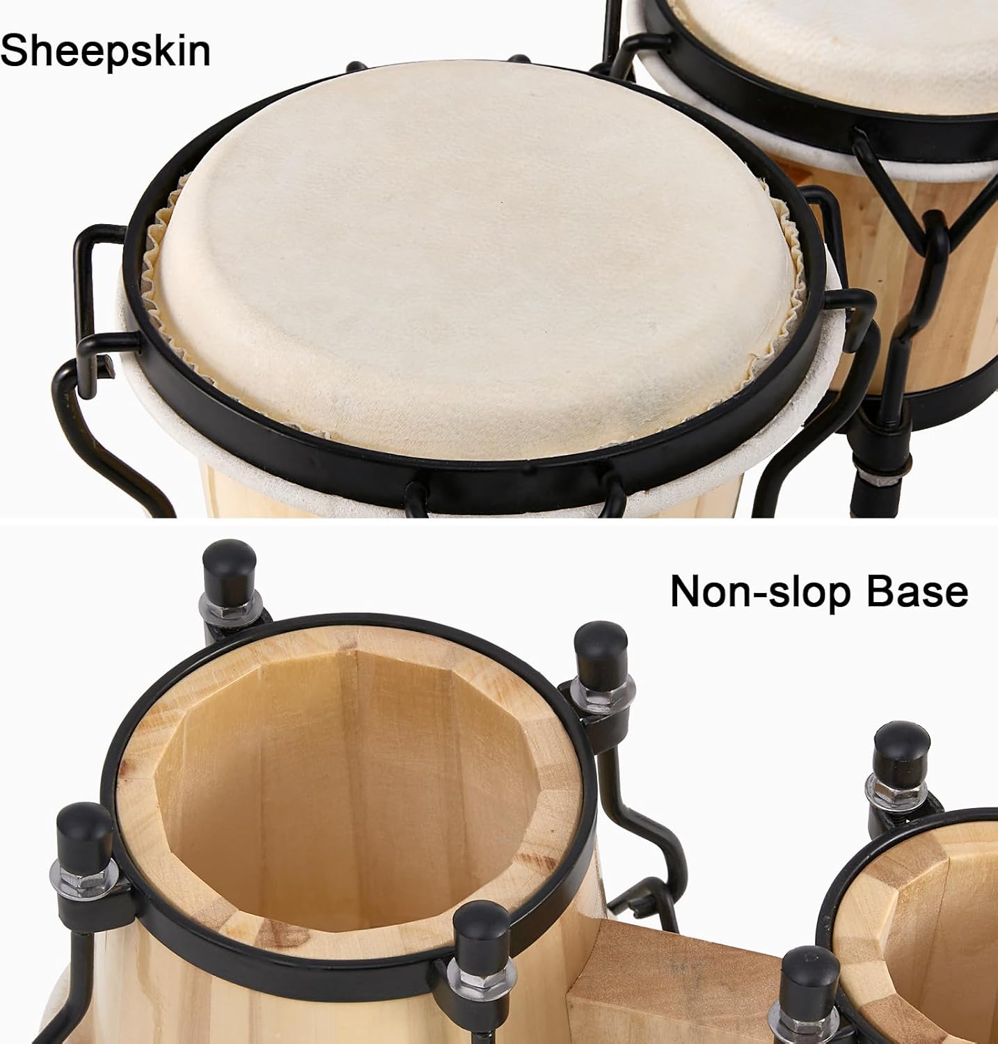 MUSICUBE Bongo Drum Set for Kids Adults 4” and 5” Tunable Hand-Crafted Wooden Bongos Percussion Instrument with Tuning Wrench Mini Bongo Drum Toys (Natural Skin)