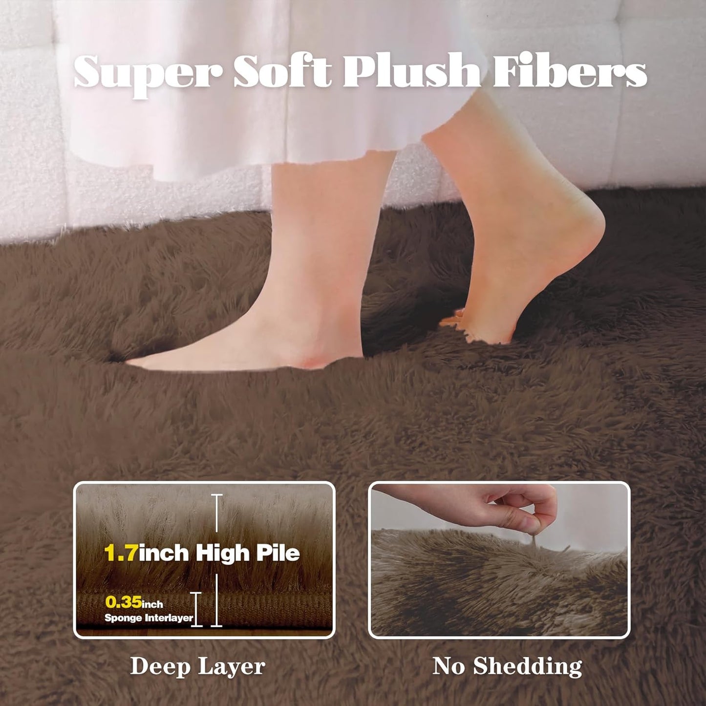 4x6 Area Rug for Living Room: Fluffy Shag Soft Washable Rugs Fuzzy Plush Indoor Carpet for Bedroom Nursery Playroom Dorm Kids Girls Boys Room (Coffee, 4'x6')