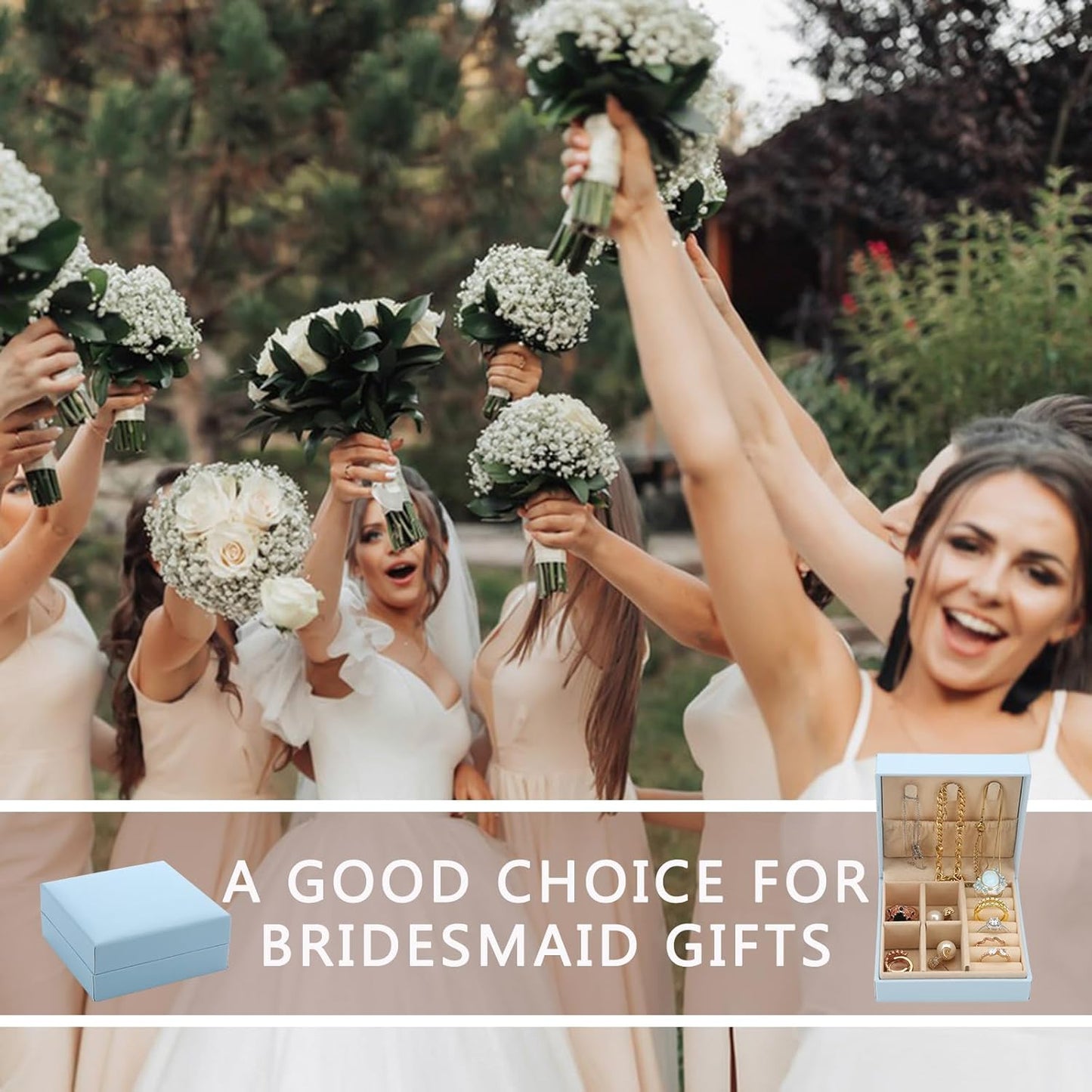 Bridesmaid Proposal Gifts Letter Cosmetic makeup bag bulk for Wedding Party Favors Bachelorette party decorations Toiletry Organizer Bag Makeup Case Gift (6, White&Dusty Blue)