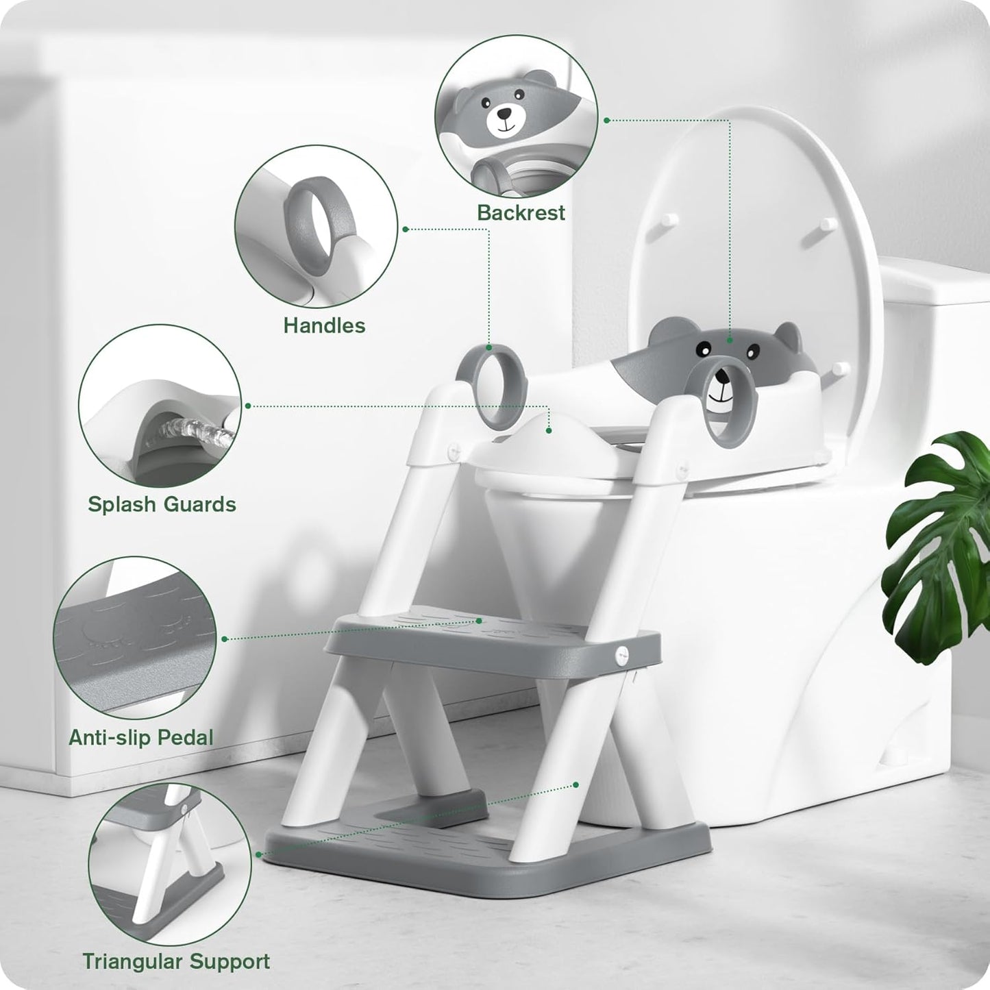 Potty Training Seat, Upgrade Toddler Toilet Seat for Kids Boys Girls, 2 in 1 Potty Training Toilet for Kids, Splash Guard Anti-Slip Pad Step Stool（Upgraded Cushion）