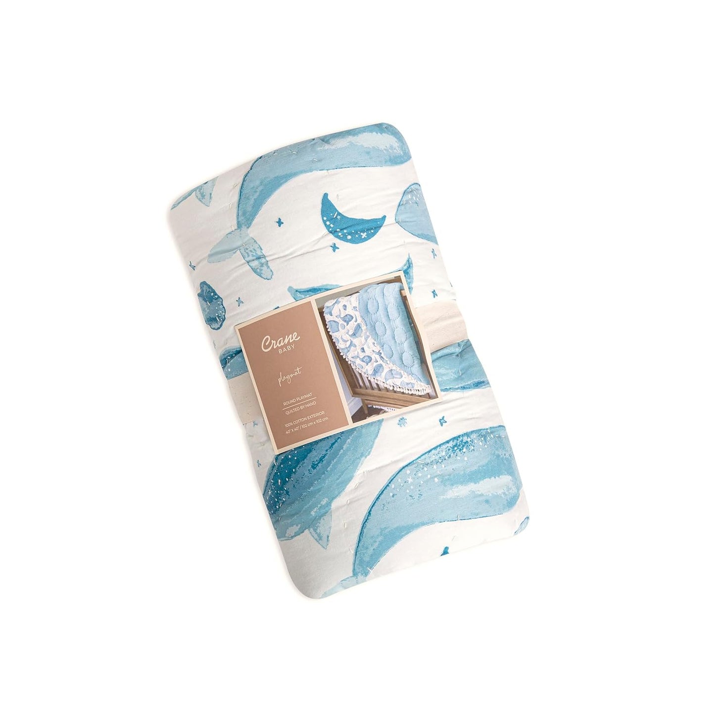 Crane Baby Activity Mat, Baby Play Mat Whale Print, Ocean Nursery Decor for Boys & Girls, Infant Tummy Time Floor, Ocean Nursery Decor, 40" x 40"