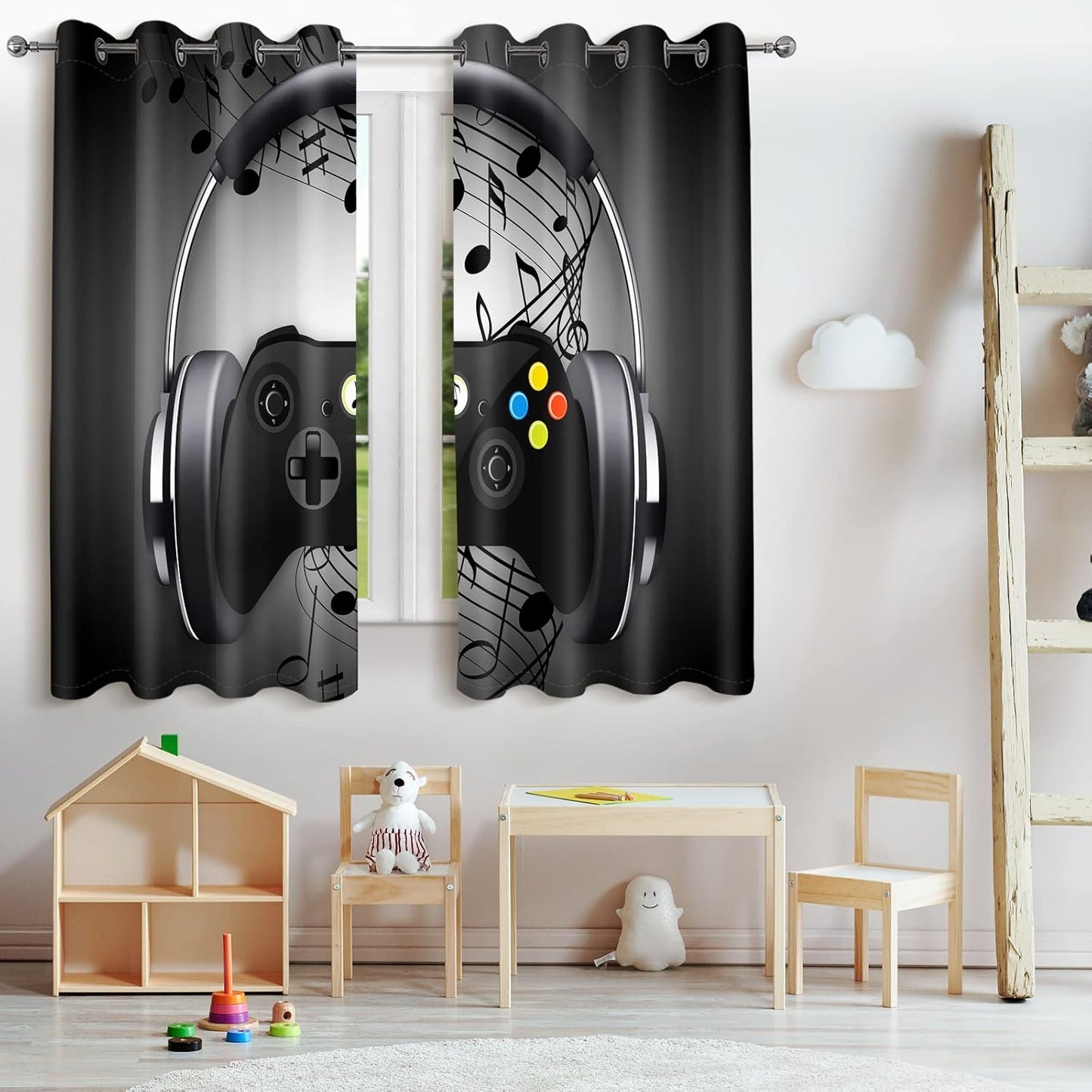 Jekeno Game Controller Blackout Curtains for Kids Boys Teens Bedroom Colorful Video Game Gamer Gaming Gamepad Decor for Home Living Room Grommet Window Drapes 2 Panel Set, 52"x63"