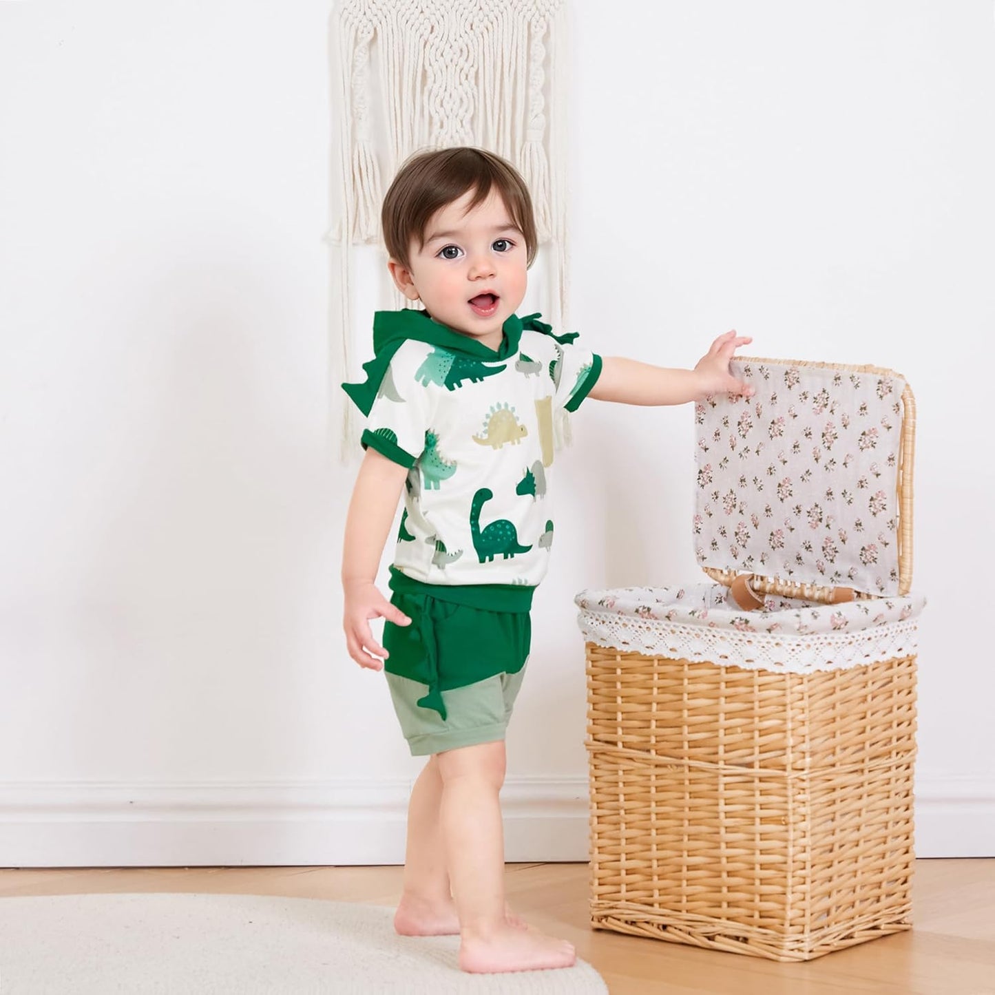 Toddler Baby Boy Summer Hooded Outfit Contrast Color Short Sleeve T Shirt Top Elastic Shorts Summer Clothes Set