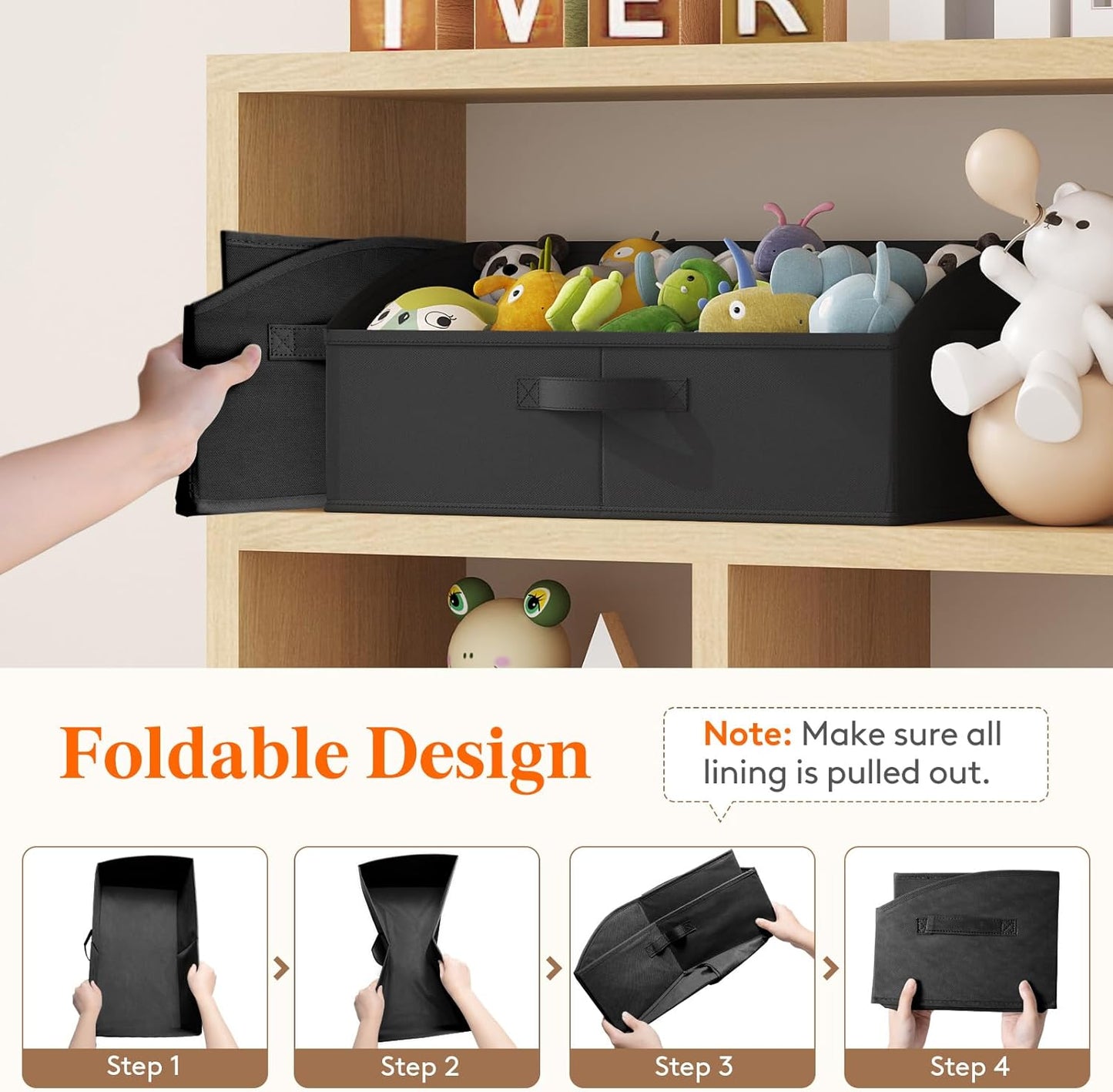 Lifewit Storage Baskets for Shelves, 6 Packs Non-woven Fabric Trapezoid Closet Organizer Bins with Handles, Foldable Clothing Containers Box for Clothes, Toy, Towel, Book, DVD, Hats, Large-Black