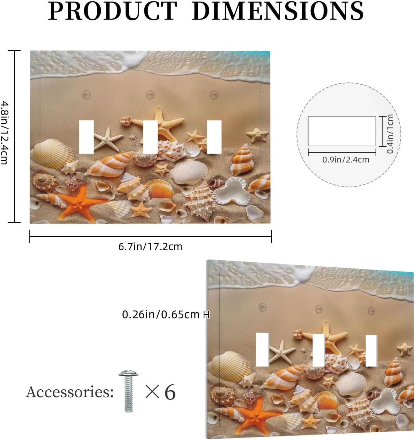 Decorative Switch Covers Plate Beachy Sea Ocean Seashell Starfish 3 Gang Artistic Wall Plate Unique Triple Toggle Light Switch Plate Jumbo Faceplate for Bathroom Bedroom Home Decor