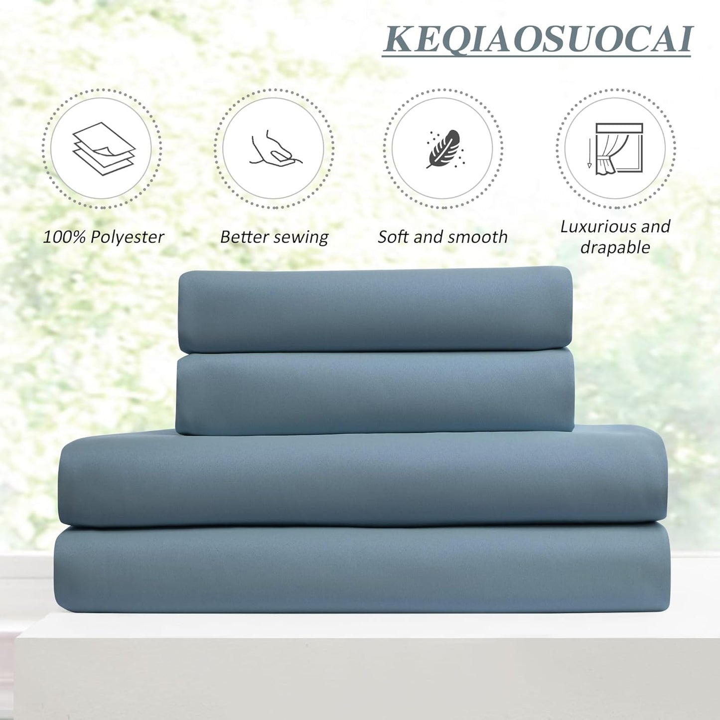 KEQIAOSUOCAI Dusty Blue Pinch Pleated Curtains 138 Inches Long Room Darkening Draperies Luxury Decor for Living Room Nursery (Stone Slate Blue 40x138 Inch 2 Panels)
