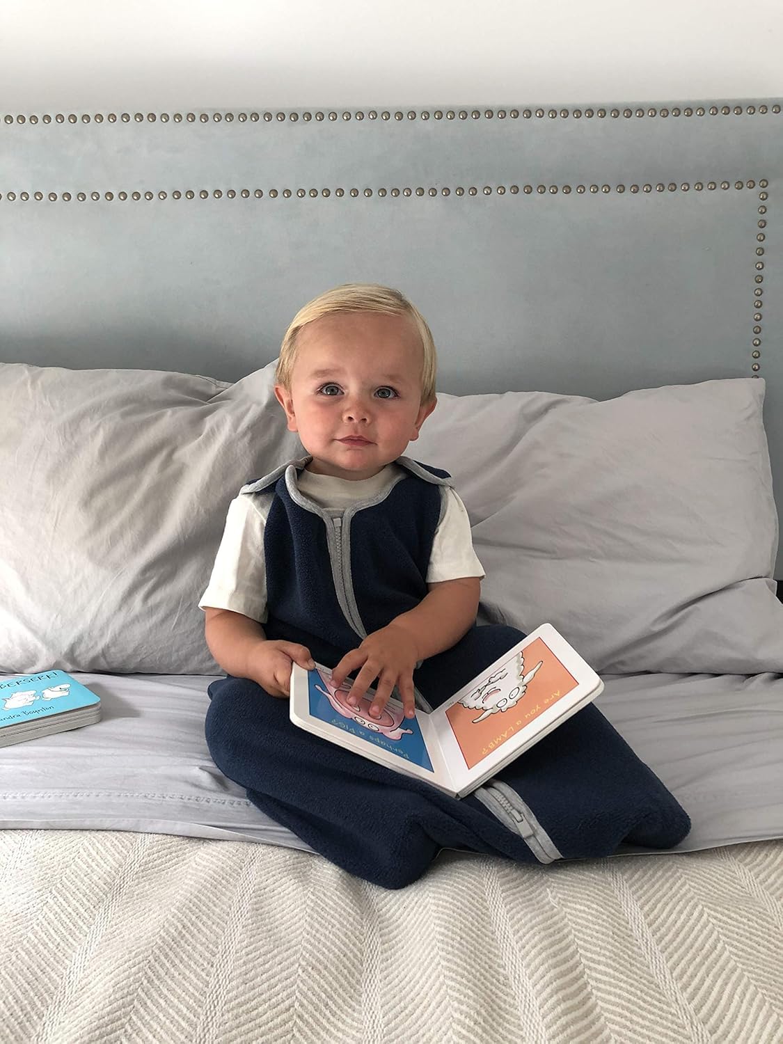 Baby Sleeping Bag Sack - Easy Care Premium Polar Fleece, Indoor Wearable Blanket for Boys & Girls. Fits Infants, With Convenient Shoulder Straps for Safe & Comfortable Sleep, Navy, Small (0-6 Months)