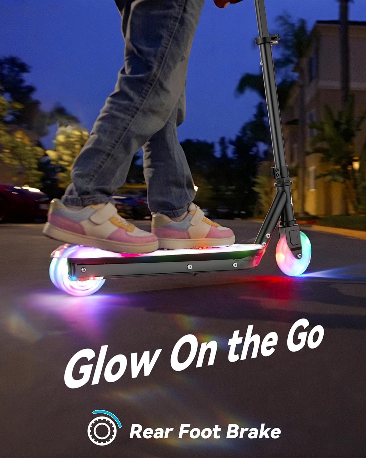 Gyroor Kids Electric Scooter with LED Lights – 2-Level Adjustable Handlebar, 5 MPH Safe Speed, Foot Sensor Start, Rear Brake, 2-Hour Charge, 121 lbs Max Load, for Boys & Girls Ages 6-12