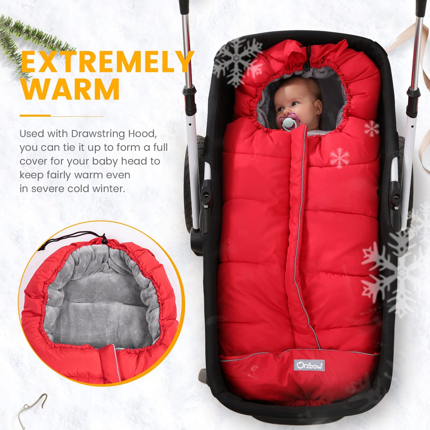 Orzbow Warm Bunting Bag Universal,Stroller Sleeping Bag Cold Weather,Waterproof Toddler Footmuff(Red,Large)