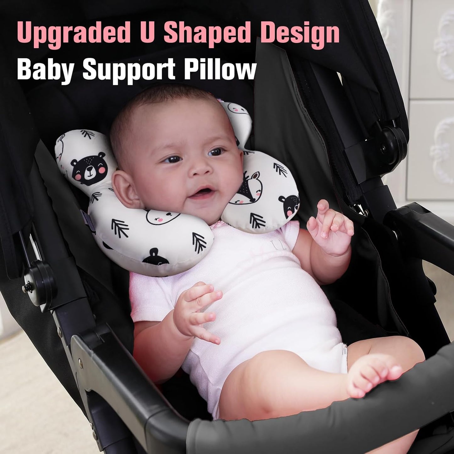 KAKIBLIN Baby Travel Pillow, Pillow for Head and Neck, Upgraded Baby Neck Support Pillow for Car Seat,Pushchair,Travel (Bear)