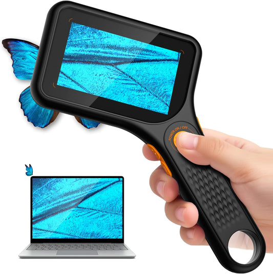 Microscope for Kids Adults - 3 Inch IPS Screen, Ahalfcit Digital Microscope, 500X Handheld Coin Magnifier, 3 Level LED Light, Compatible with Windows, Mac OS (D-Black)