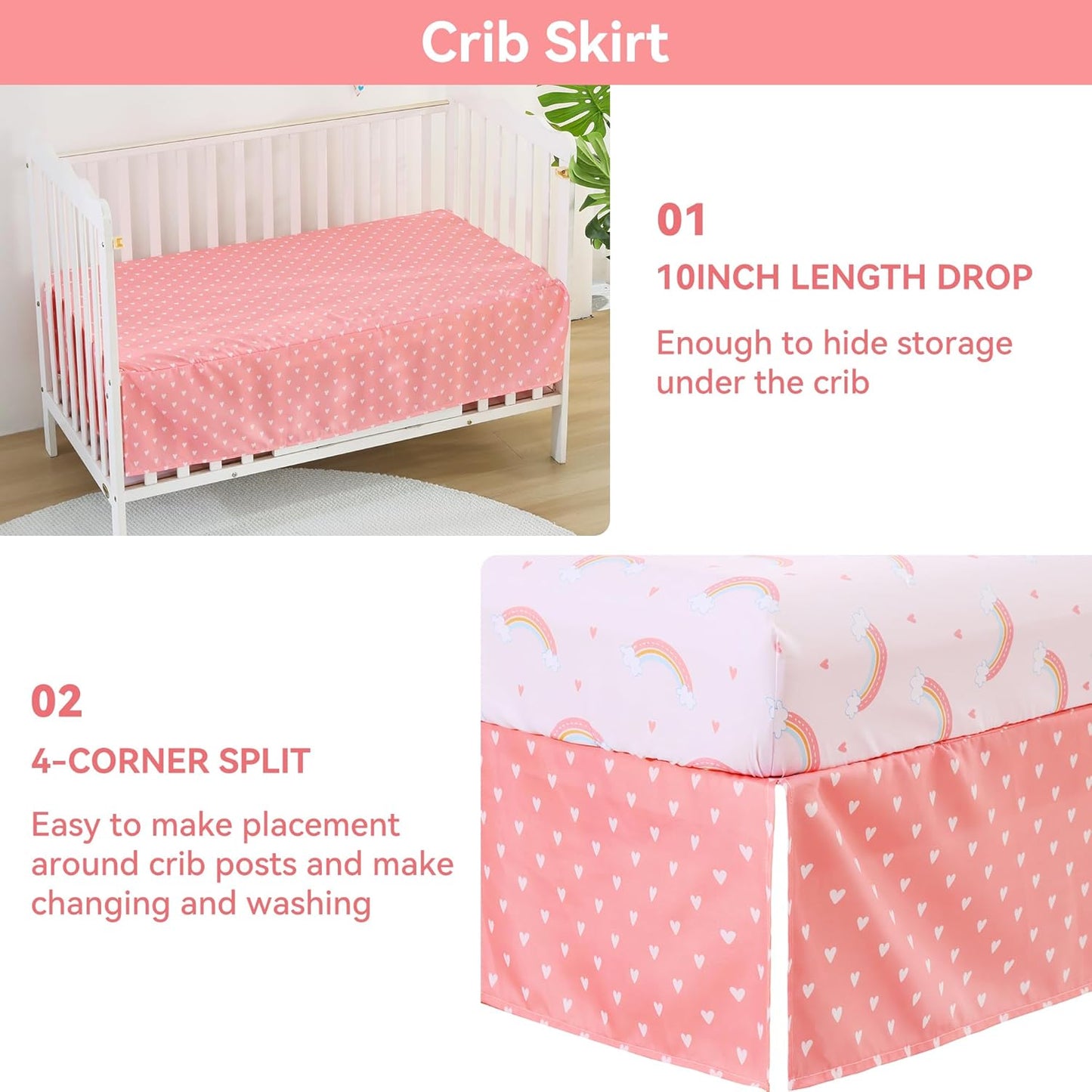 Viviland 3 Pieces Baby Bedding Set for Boy Girls, Baby Bedding Set for Newborn, Infant & Toddler - Rainbow