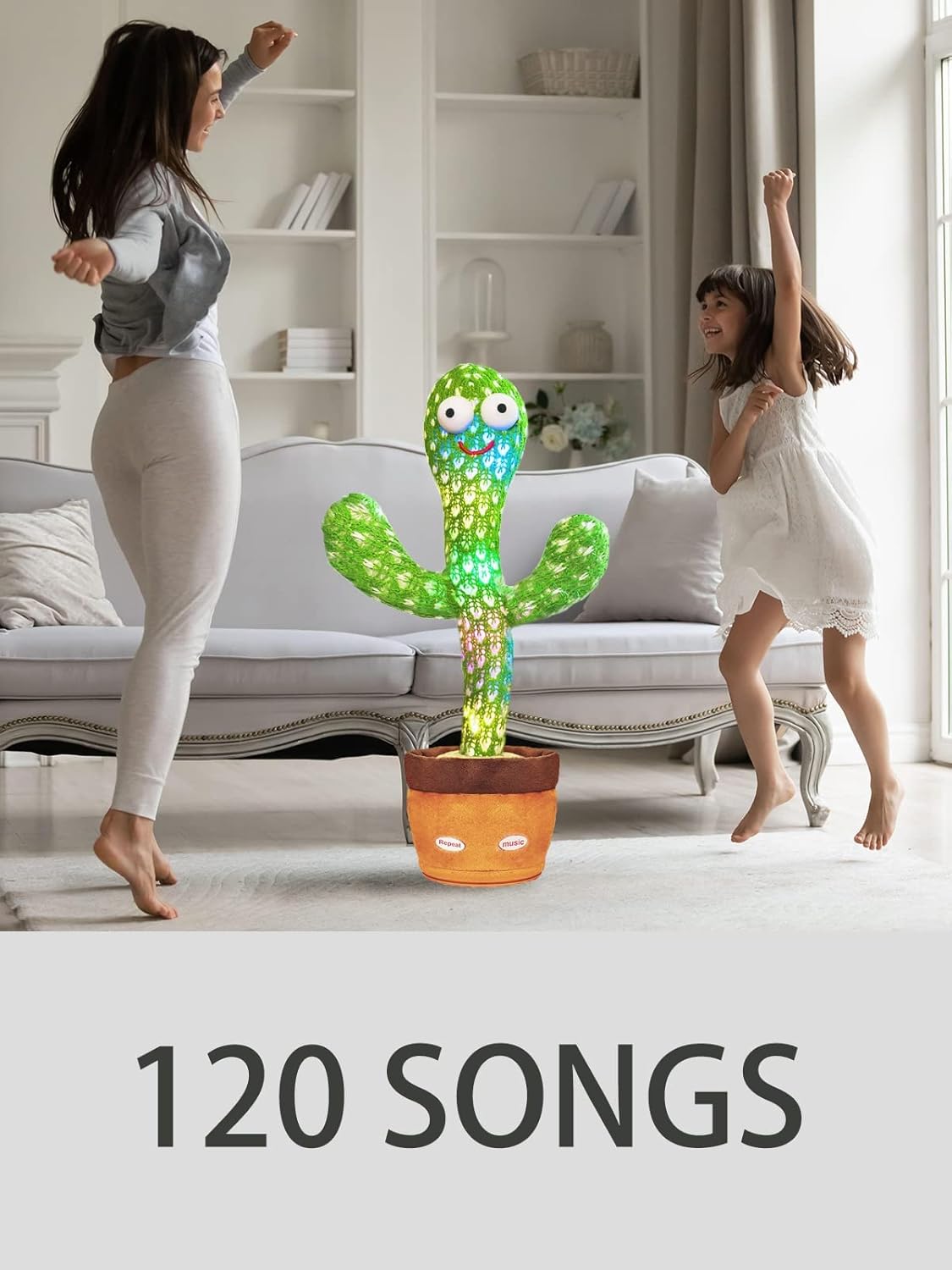 Talking Cactus Toy with LED 120 English Songs, Singing Cactus Dancing Musical Toy, Tummy Time Toys Baby Mimicking Repeats What You Say (Audio Recording & Retelling) Boys Girls Interactive Gift