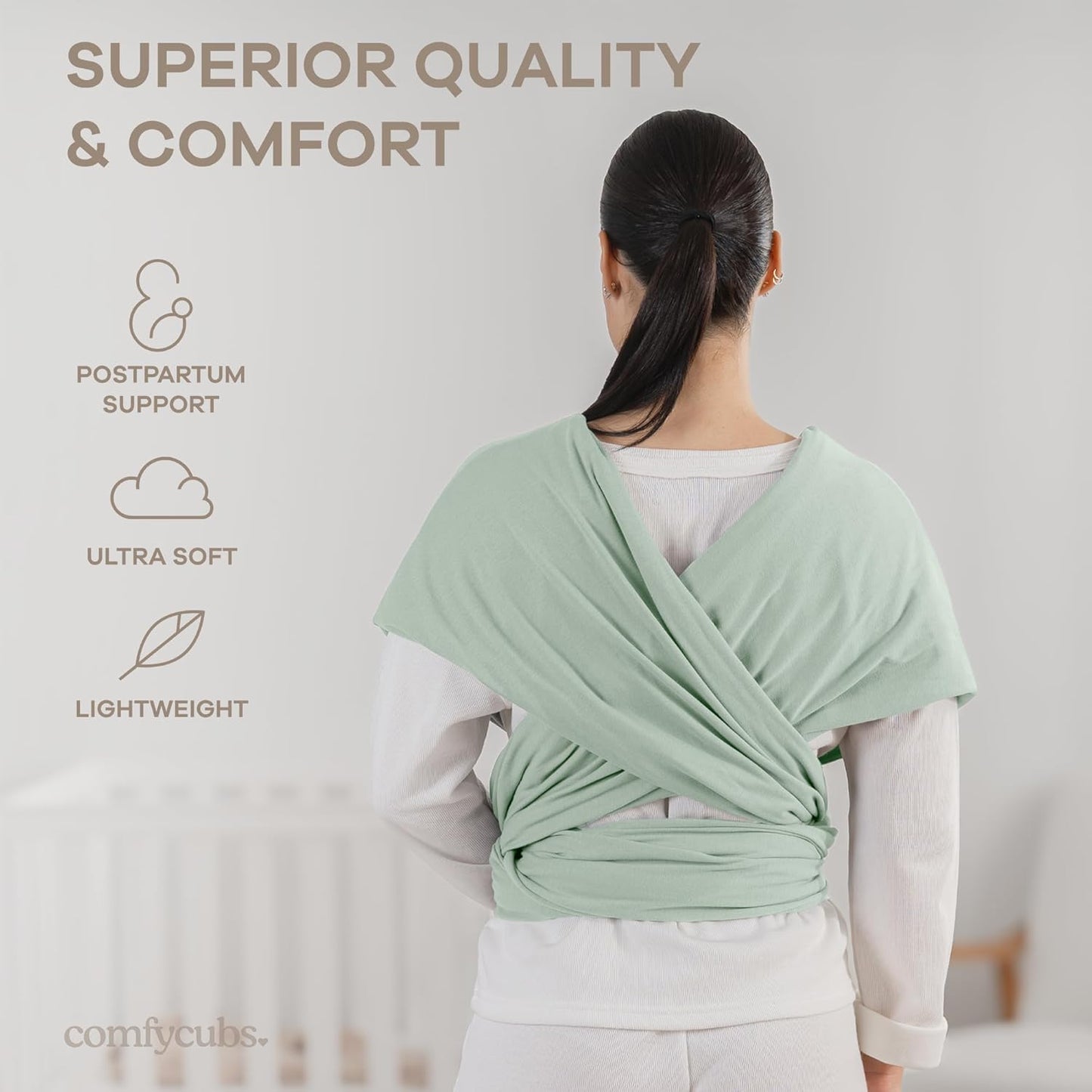 Comfy Cubs Baby Wrap Carrier - Soft & Secure Fit Cotton Blend Baby Carrier Newborn to Toddler - Hands-Free & Lightweight Infant Wrap - Adjustable, One Size Fits All Toddler Sling - Fern