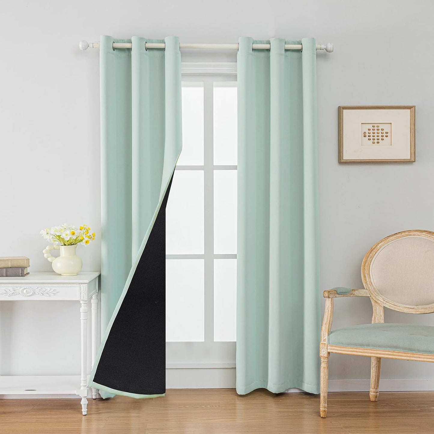 Anytime 100% Blackout Curtain Set, Thermal Insulated & Energy Efficiency Window Draperies for Guest Room, Full Shading Panels for Shift Worker and Light Sleepers（Light Blue, 2 Panels, 37W x 84L）