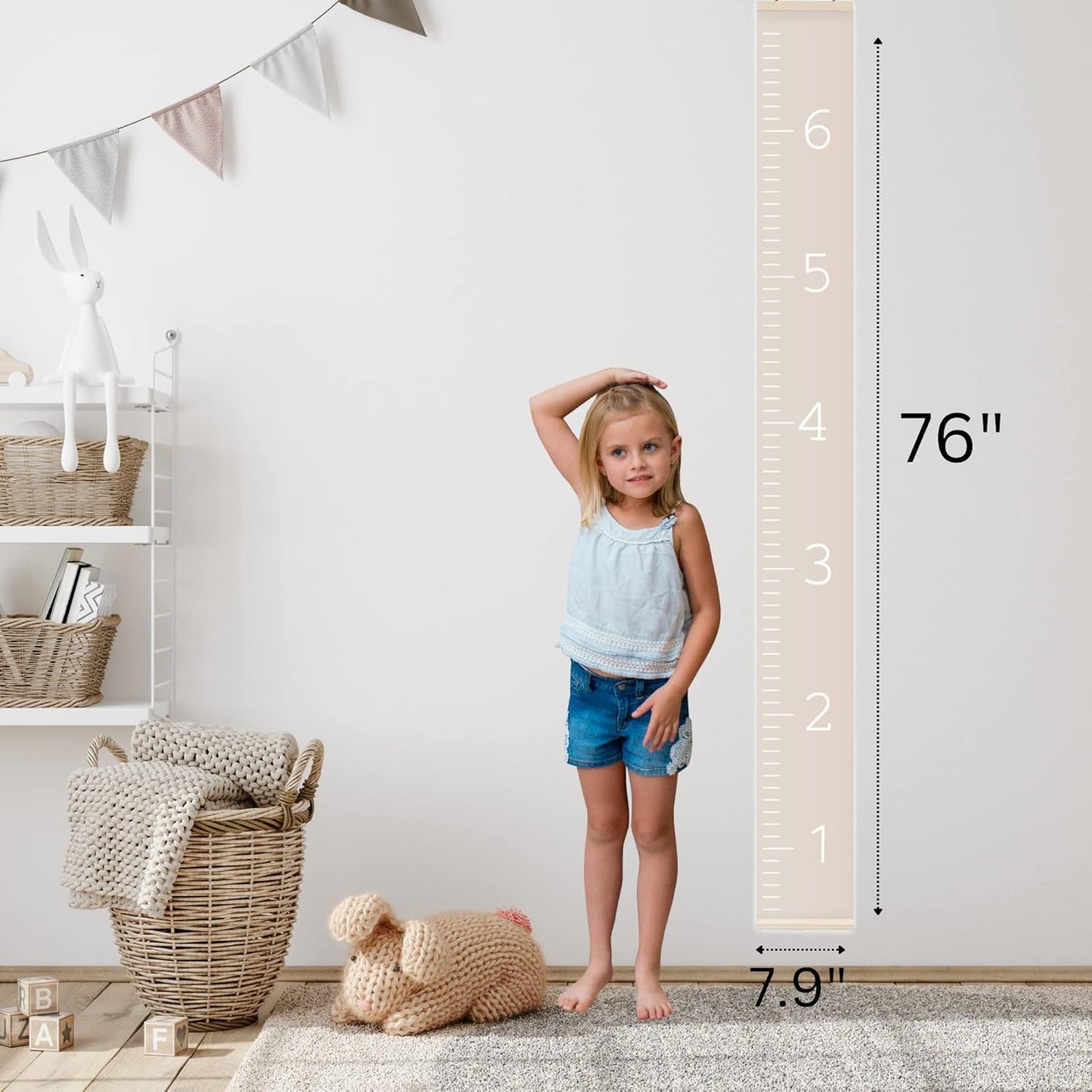 Morxy Canvas Growth Chart for Kids - Unisex Kids Room Wall Decor - Measuring Height Chart- Wall Tape with Height Chart for Kids (Canvas, Plain Beige)
