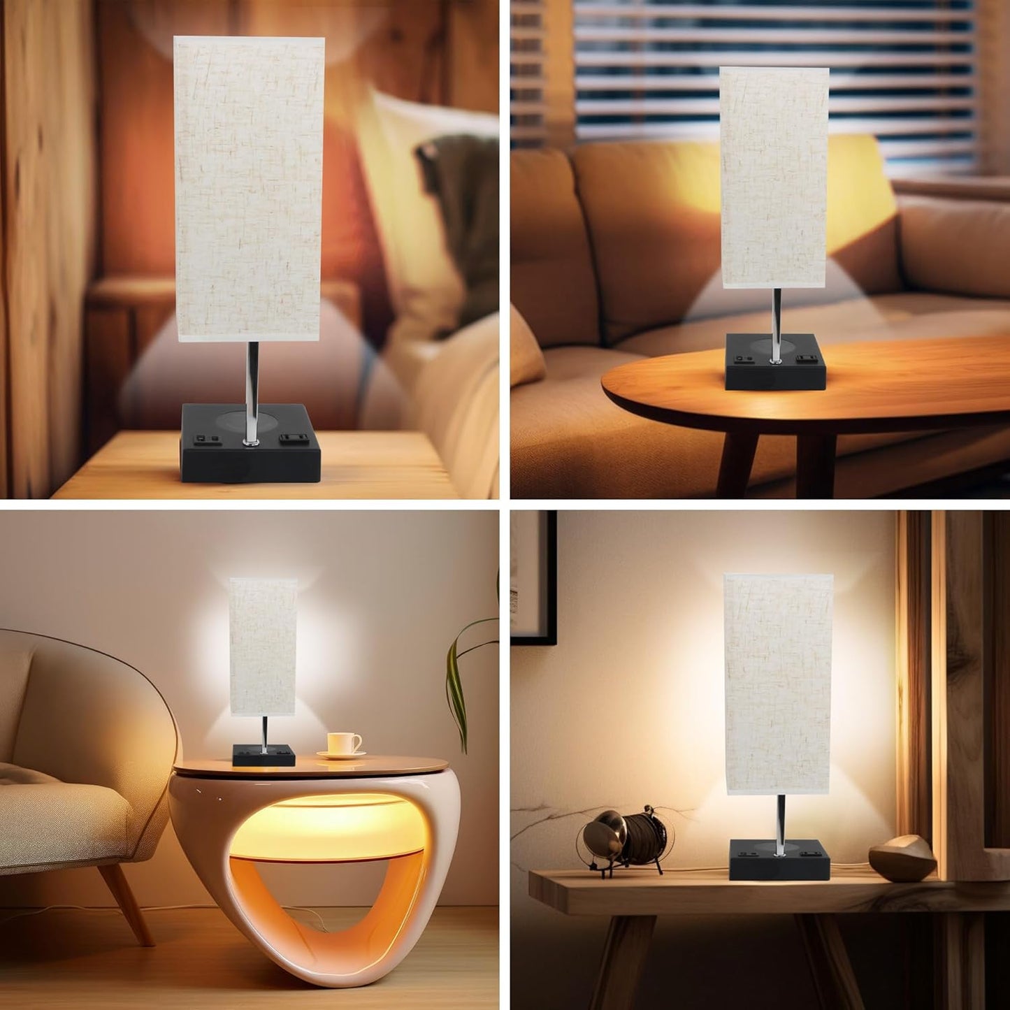 Wireless Charging Touch Control Table Lamp, Bedside Nightstand Lamp with USB Charging Port & AC Outlet, 3 Brightness Levels Adjustable, Suitable for Bedroom, Living Room, Office, LED Bulb Included