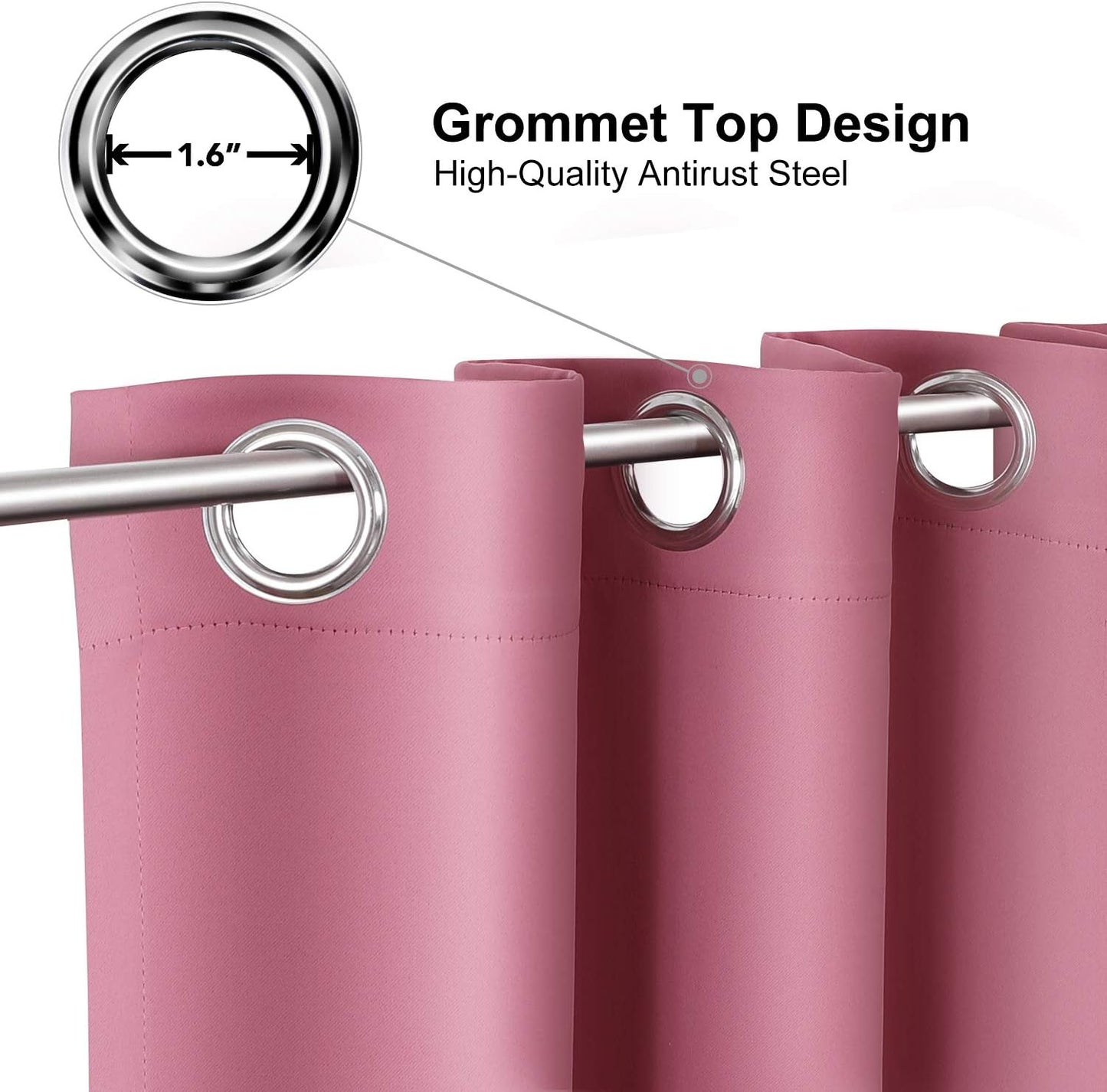 ChrisDowa Grommet Room Darkening Curtains for Bedroom and Living Room - 2 Panels Set Thermal Insulated Blackout Curtains (Pink, 52W x 72L )