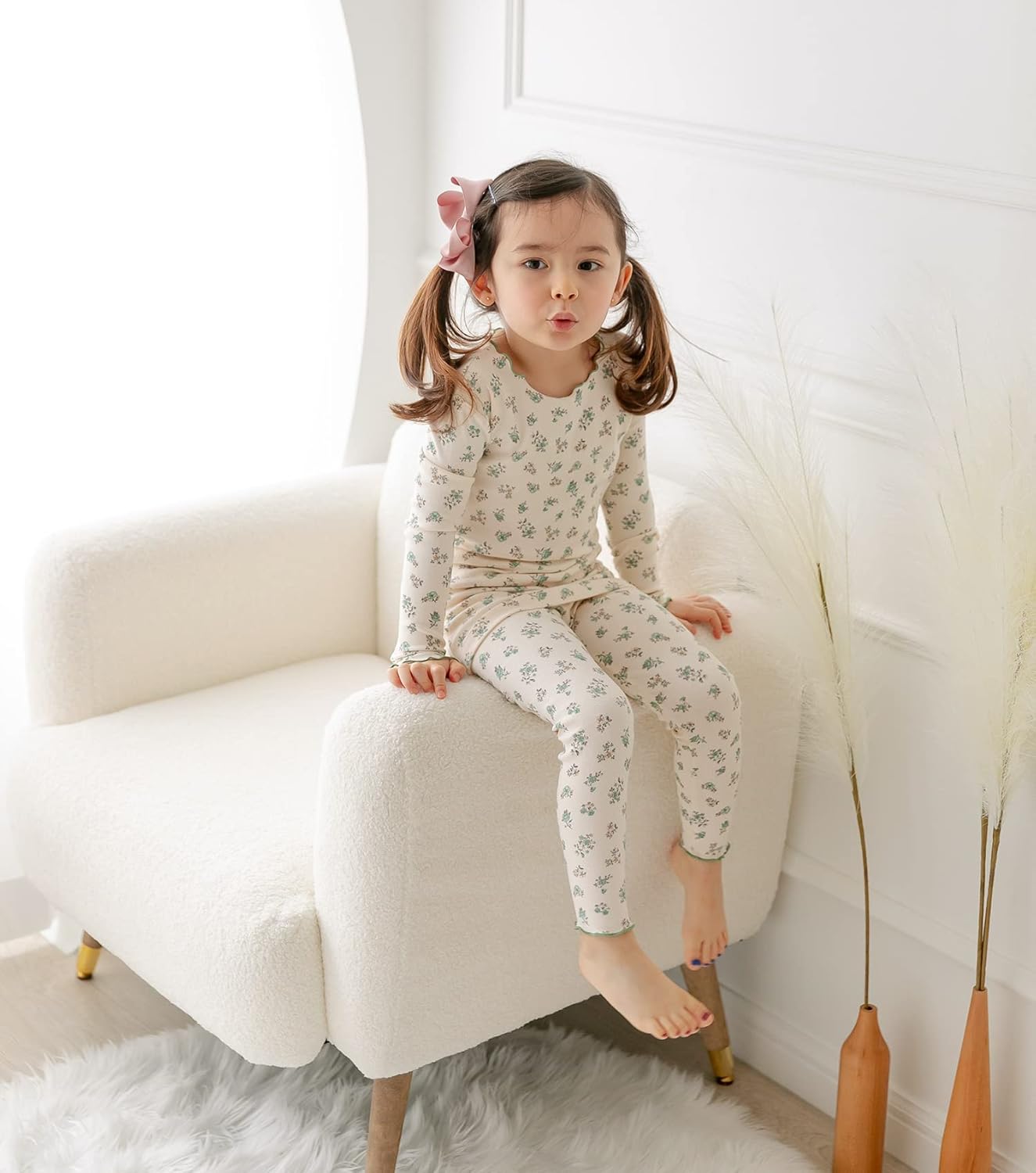 AVAUMA Baby Boy Girl Pajama Set 6M-7T Kids Cute Toddler Snug fit Flower Pattern Design Pjs Cotton Sleepwear Ruffled Shirring