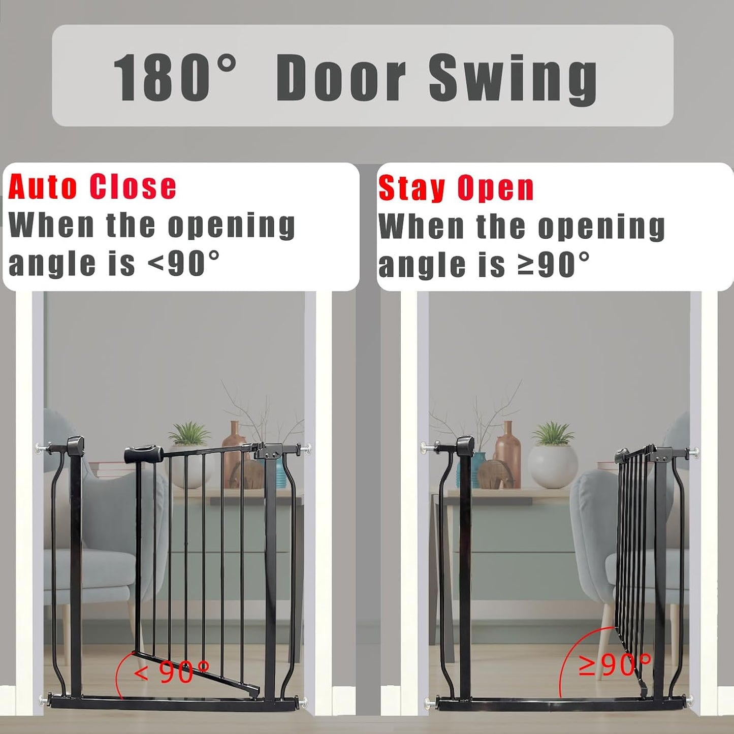 Extra Wide Baby Gates - 71.6-76.4 Inch, Black Metal Pressure Mounted Child & Pet Gates for Stairs & Doorways