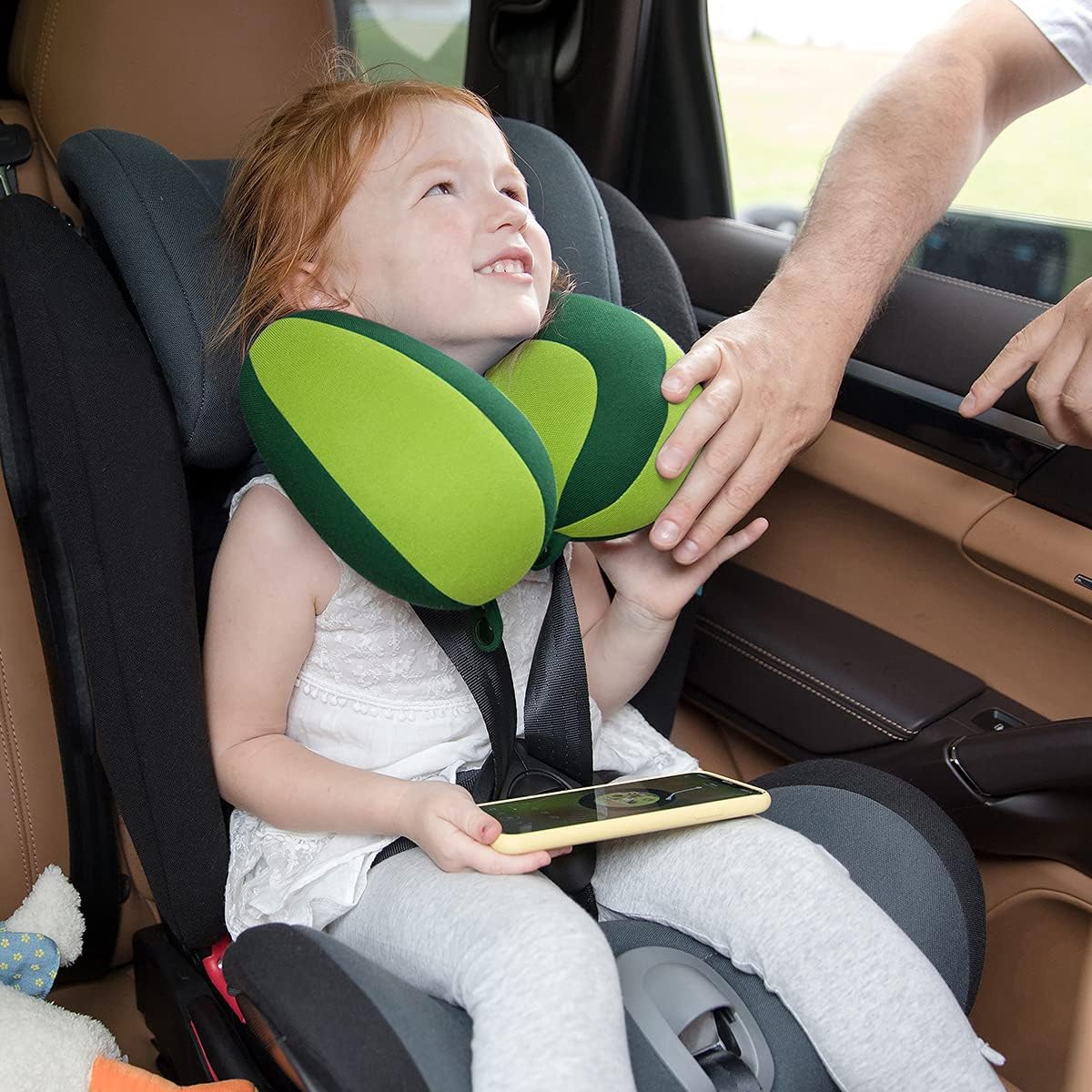 INFANZIA Kids Chin Supporting Travel Neck Pillow, Helps Support Head and Neck, Comfortably Designed for Head, Neck, and Chin Support - Gifts for Toddler/Child/Kids, Green