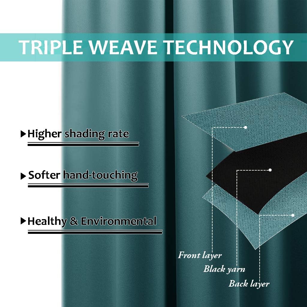 NICETOWN Sea Teal Full Shade Curtain Panels, 37" Wide x 70" Long, Sea Teal, Pair of Thermal Insulated & Energy Efficiency Blackout Drapes for Living Room, Lined Silky Performance Window Dressing