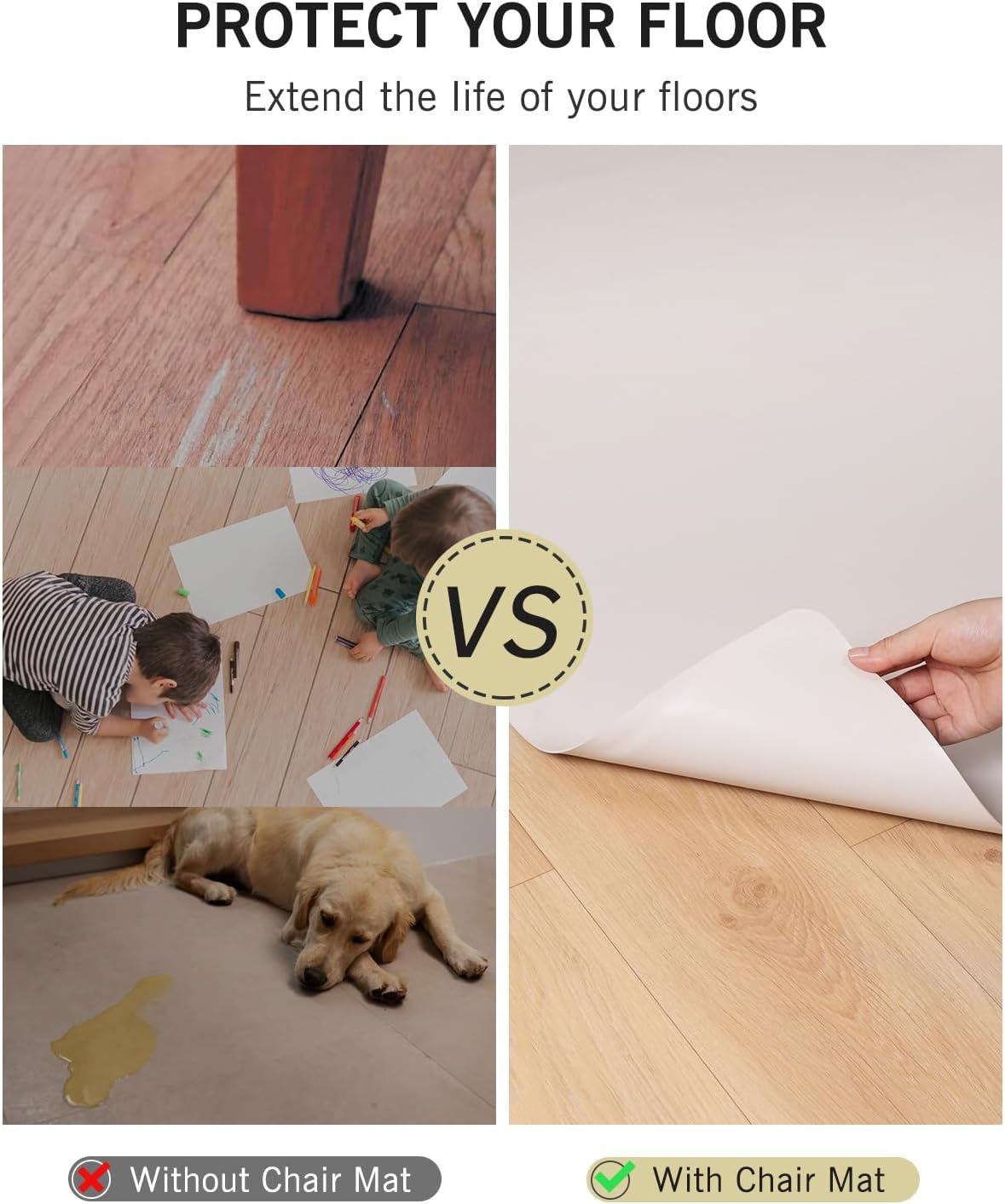 Soft Large Plastic Floor Mat for Living Room, 6'×9' Beige Waterproof Vinyl Area Rug for Baby Spills, Non-Slip Durable Multi-Pupose Floor Cover Protector for High Traffic Areas