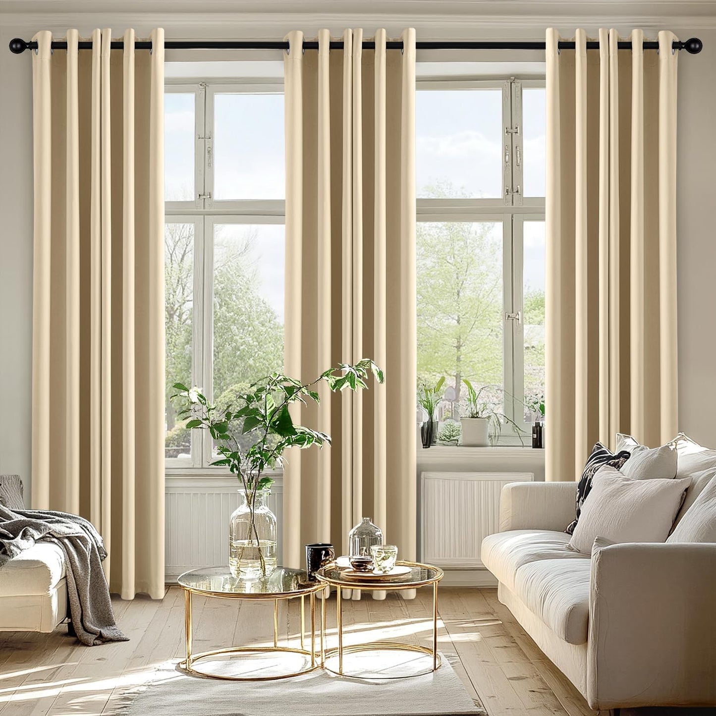 MIULEE Cream Beige Blackout Curtains for Bedroom Living Room 72 Inches Long 2 panels, Thermal Insulated Room Darkening Drapes Solid Grommet Noise Reducing Light Blocking Window Curtains W40 x L72 Inch