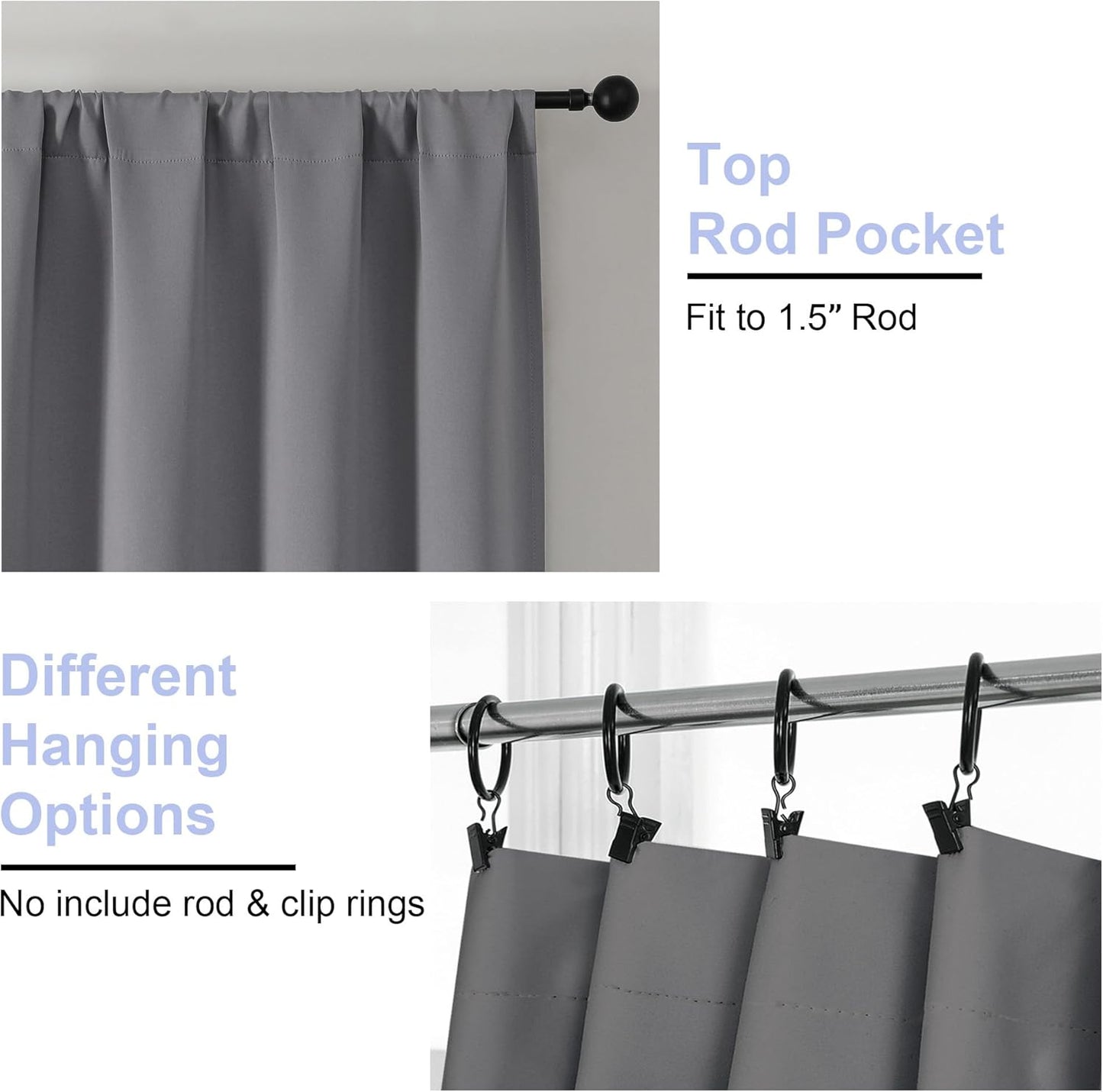 Simplebrand Ava Light Grey Blackout Curtains for Bedroom 90 Inches Long 2 Panels Set, Solid Privacy Energy Saving Living Room Window Treatment Curtains Blackout Drapes, W40 x L90 Inch, Light Grey